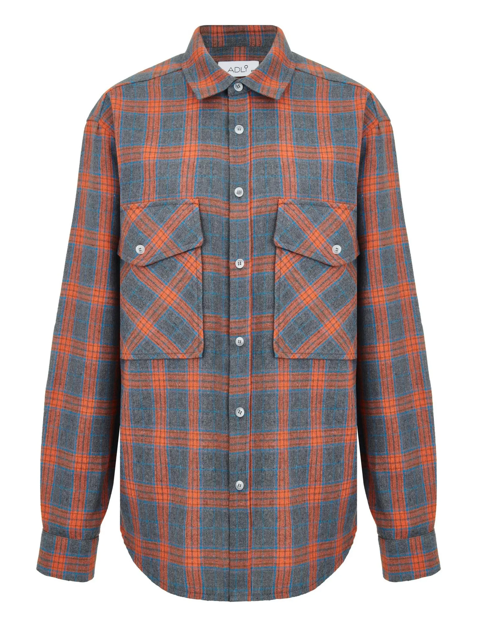 Рубашка мужского кроя с карманами в клетку в цвете графитовый/оранжевый фото 8