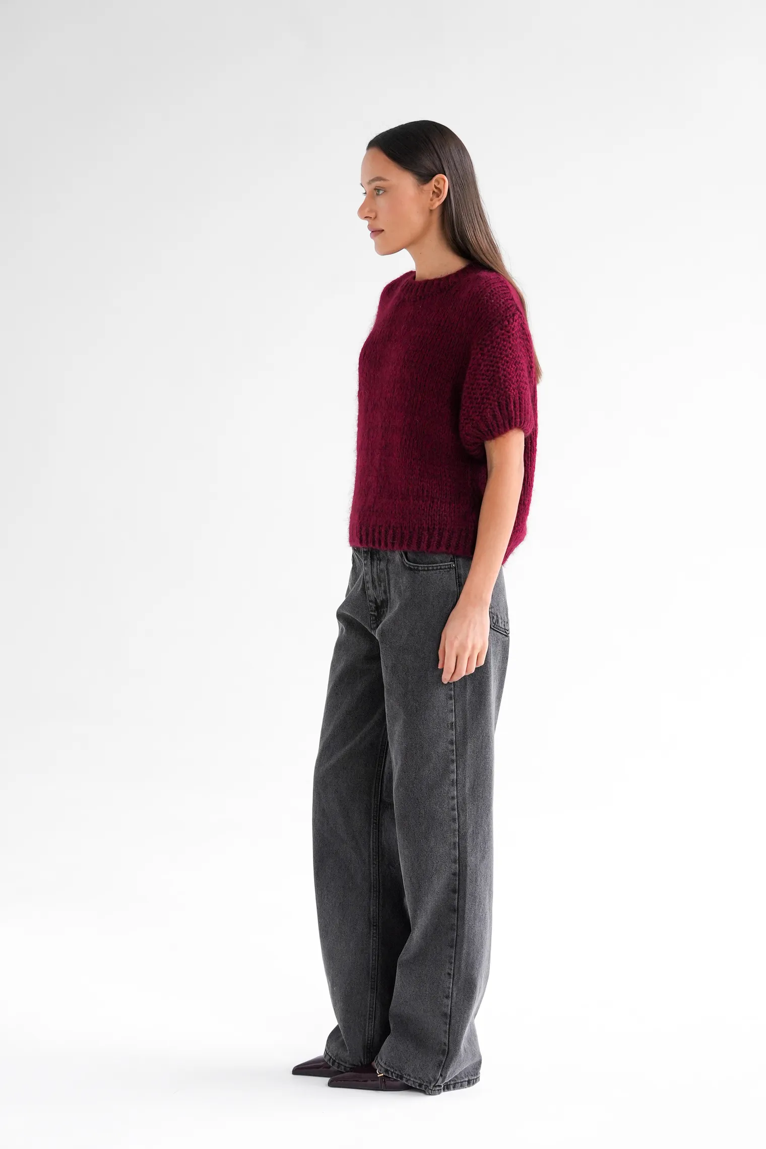 Джинсы широкого кроя с завышенной талией графитового цвета фото 5