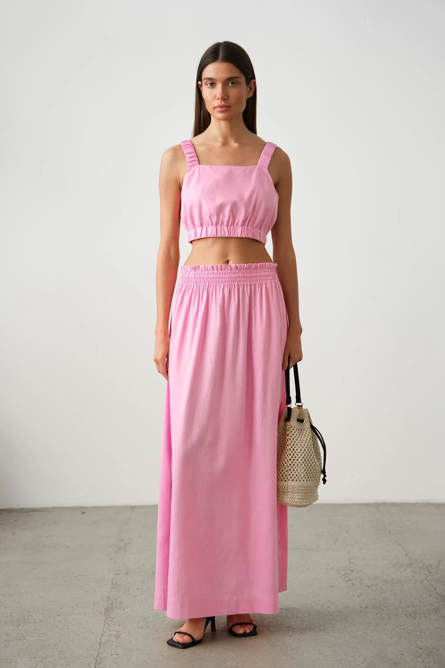 Юбка широкого кроя с разрезами цвета пион фото 3