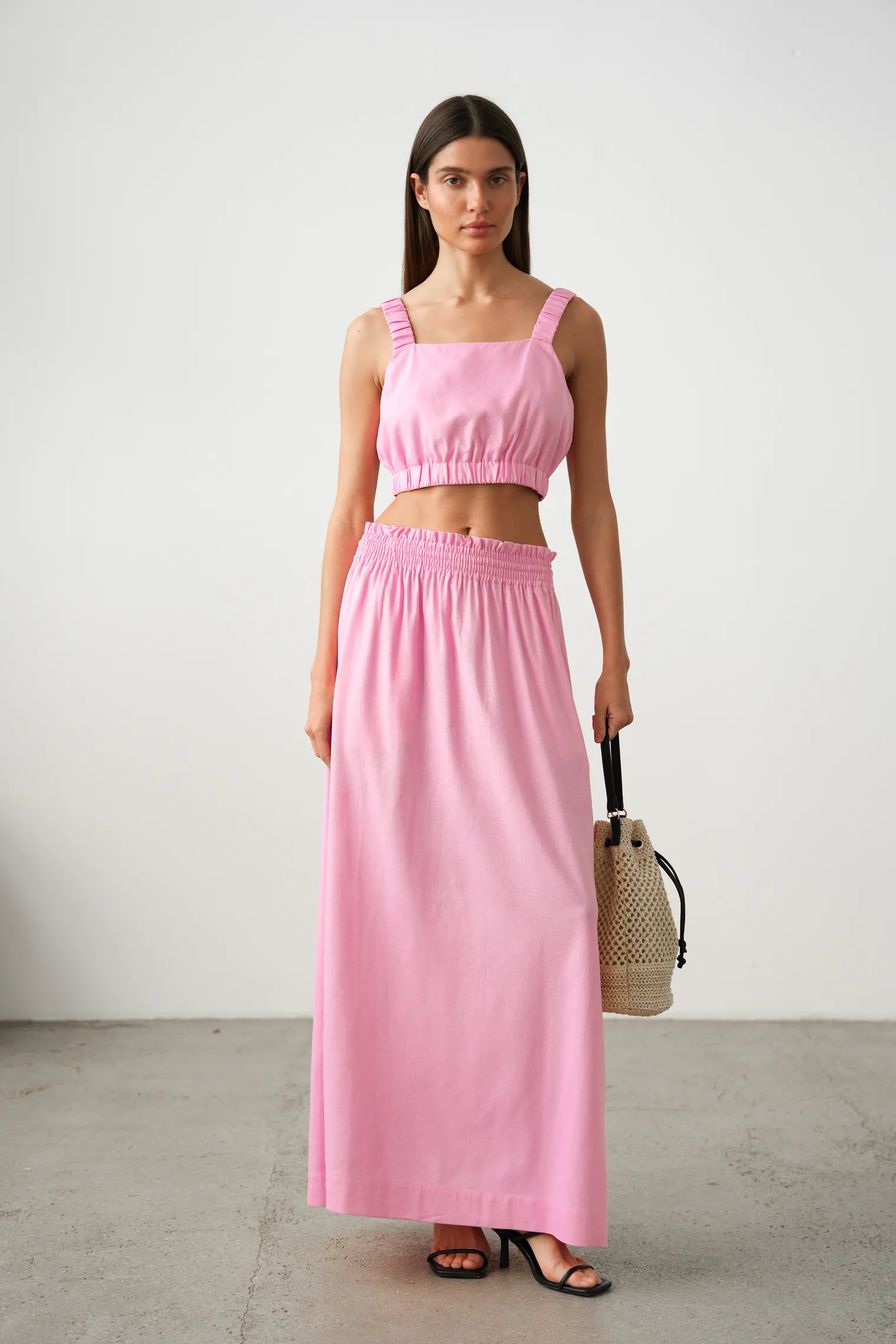 Юбка широкого кроя с разрезами цвета пион фото 8