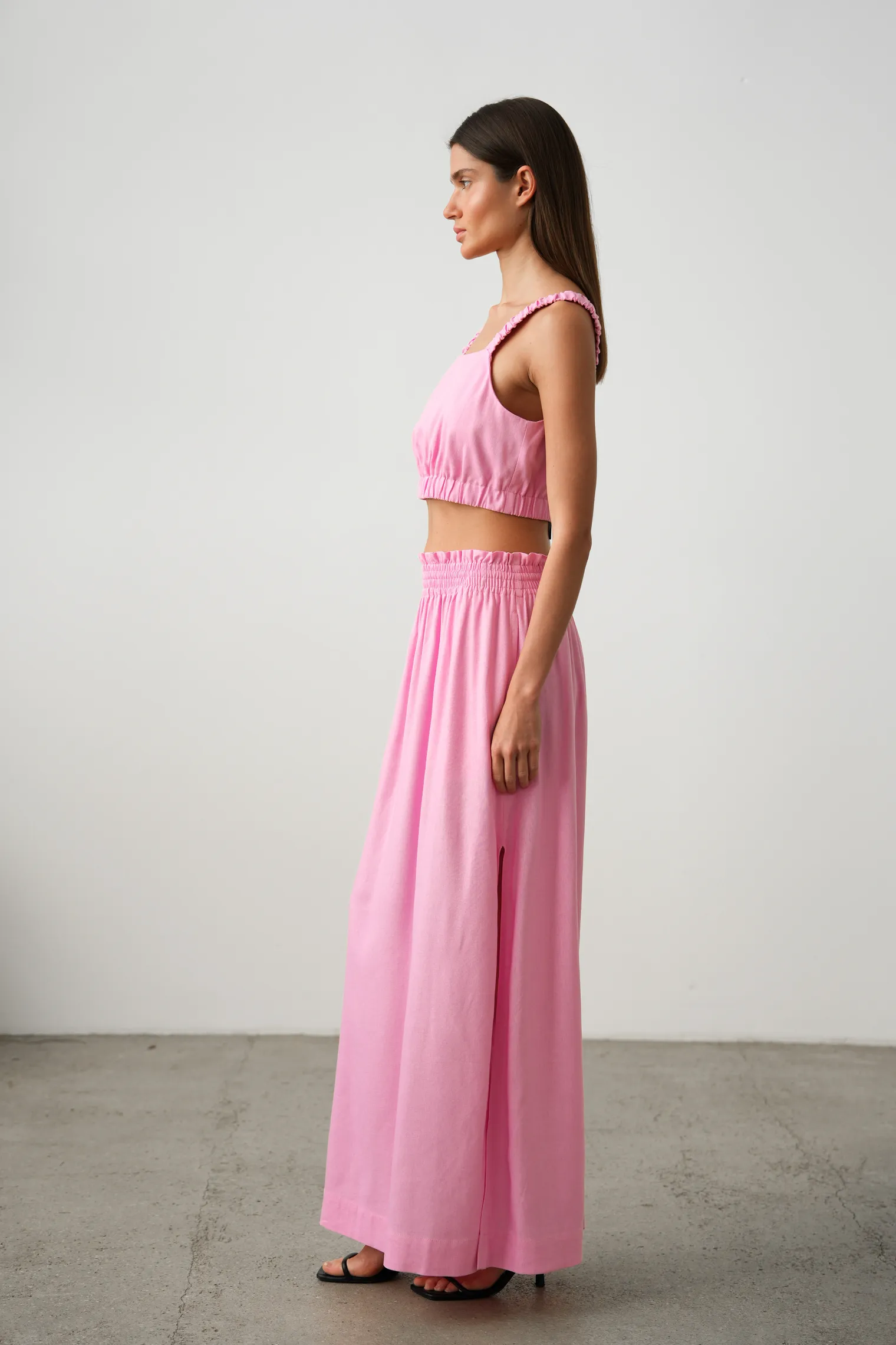 Юбка широкого кроя с разрезами цвета пион фото 6