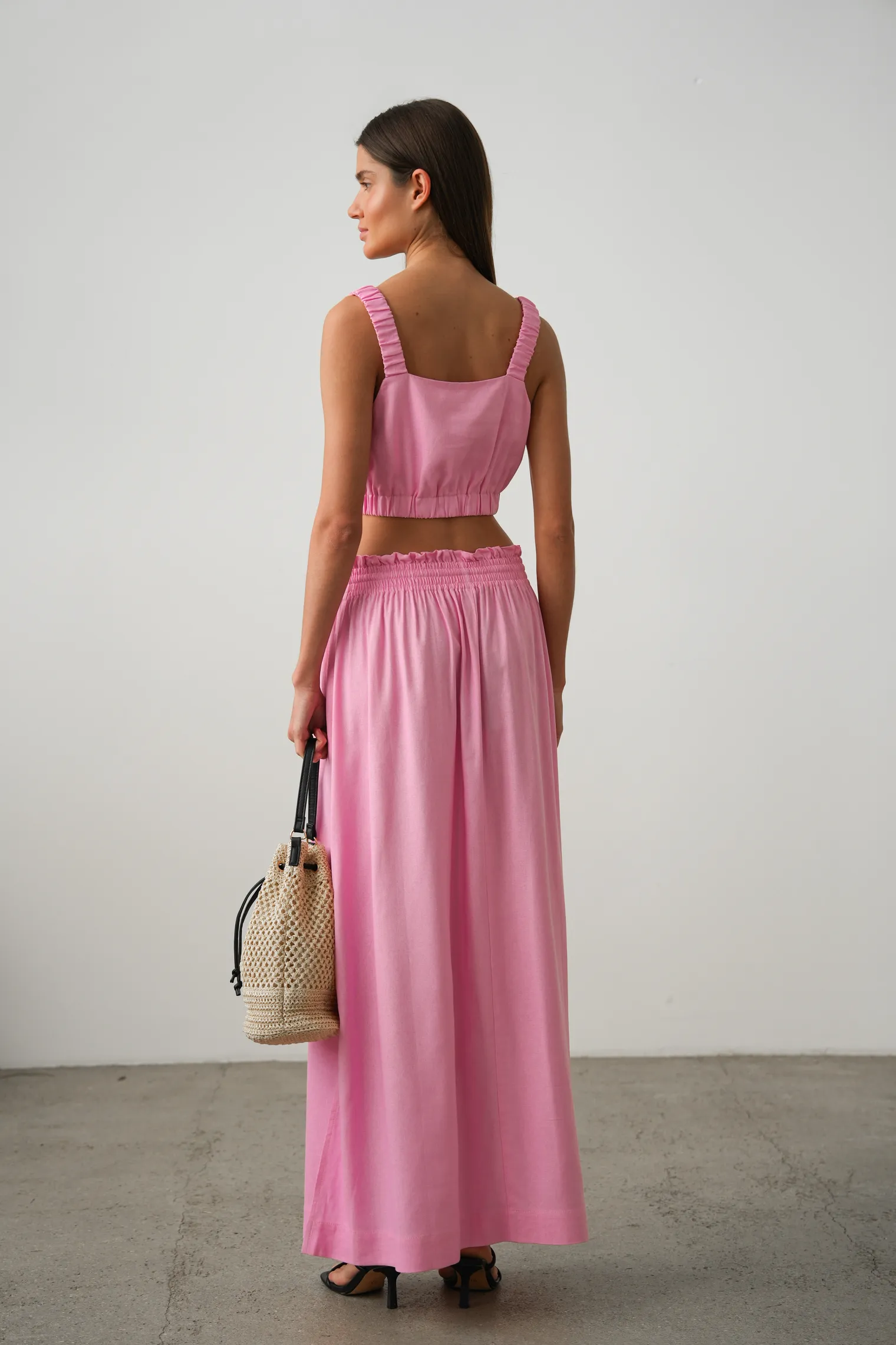 Юбка широкого кроя с разрезами цвета пион фото 4