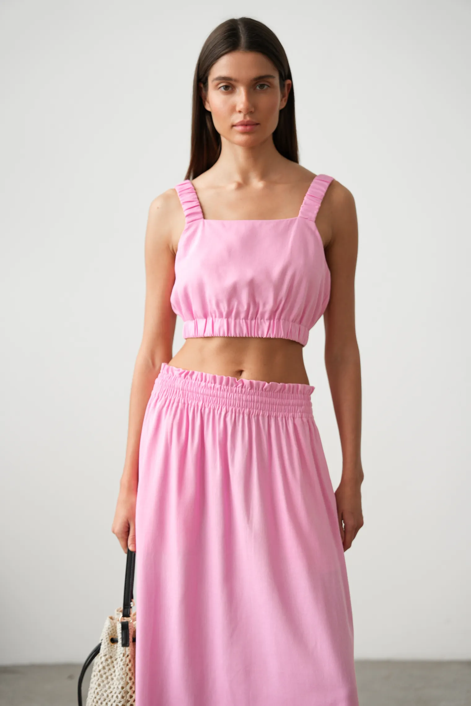 Юбка широкого кроя с разрезами цвета пион фото 5