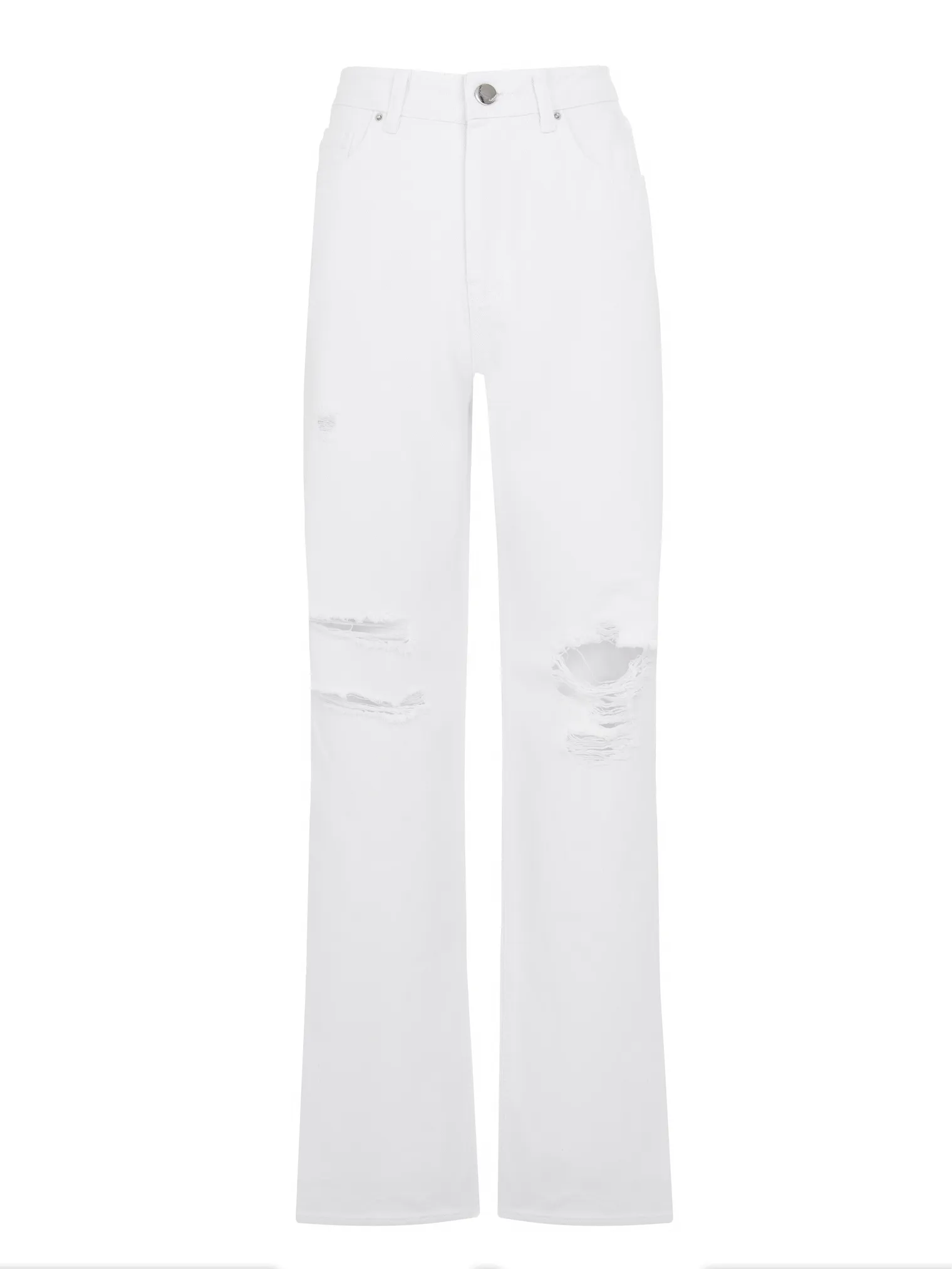 Джинсы свободного кроя с разрезами белого цвета фото 1