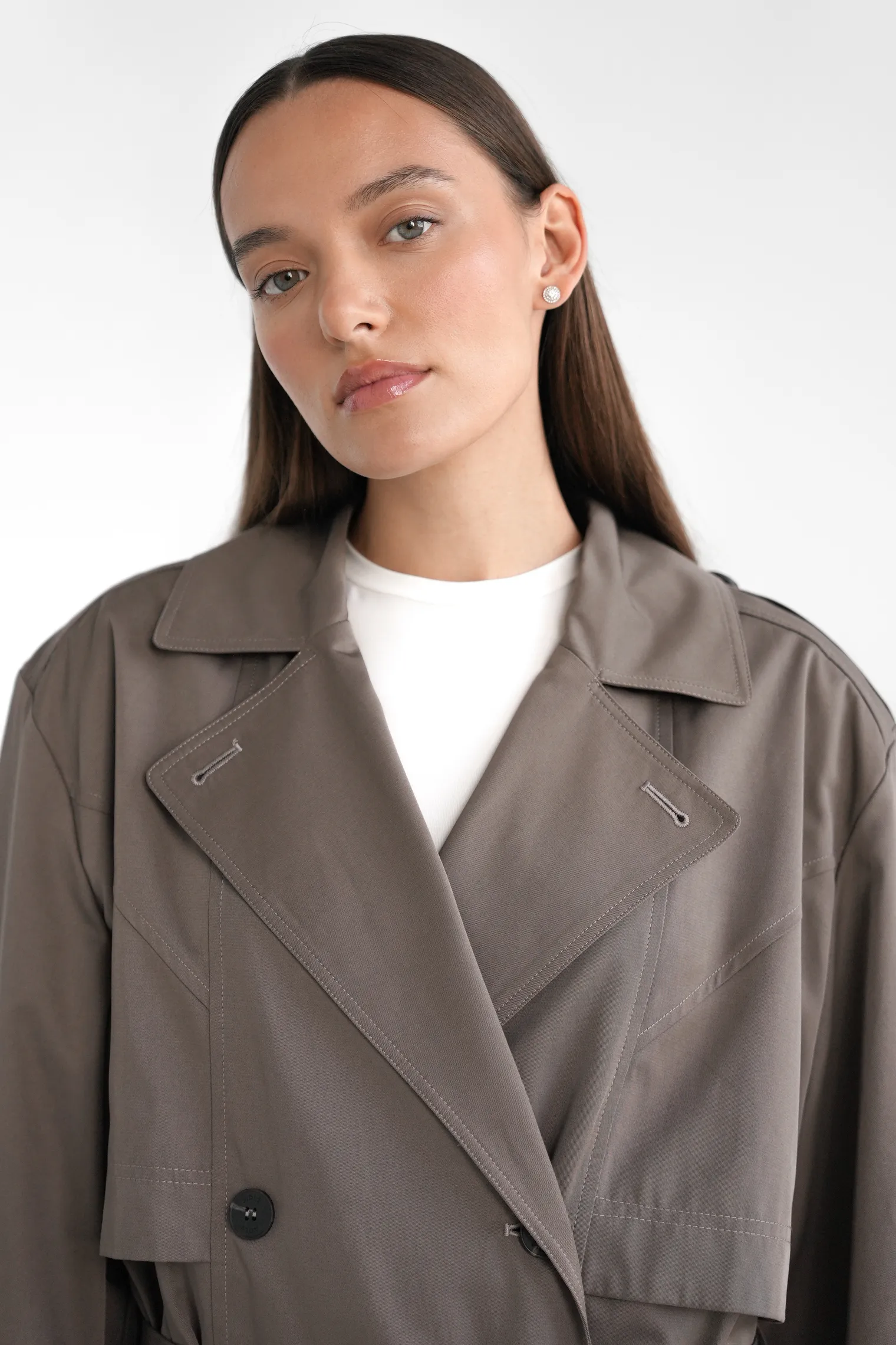 Тренч двубортный с поясом кофейного цвета фото 7