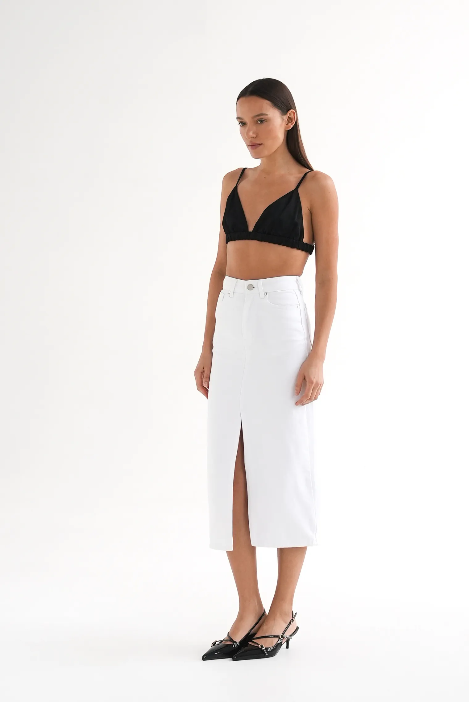 Юбка миди джинсовая белого цвета фото 3