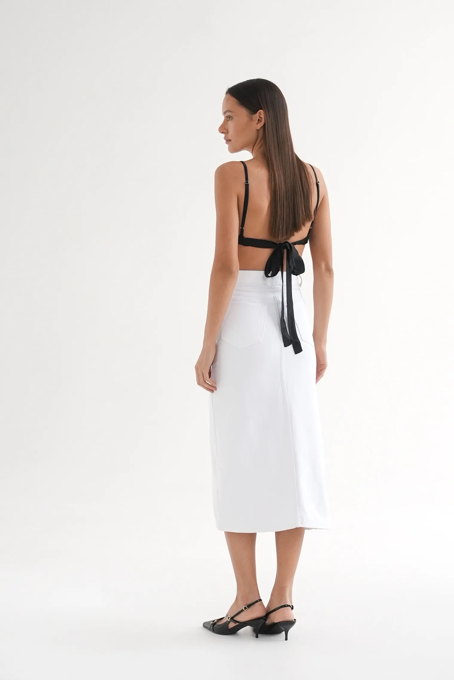 Юбка миди джинсовая белого цвета фото 4