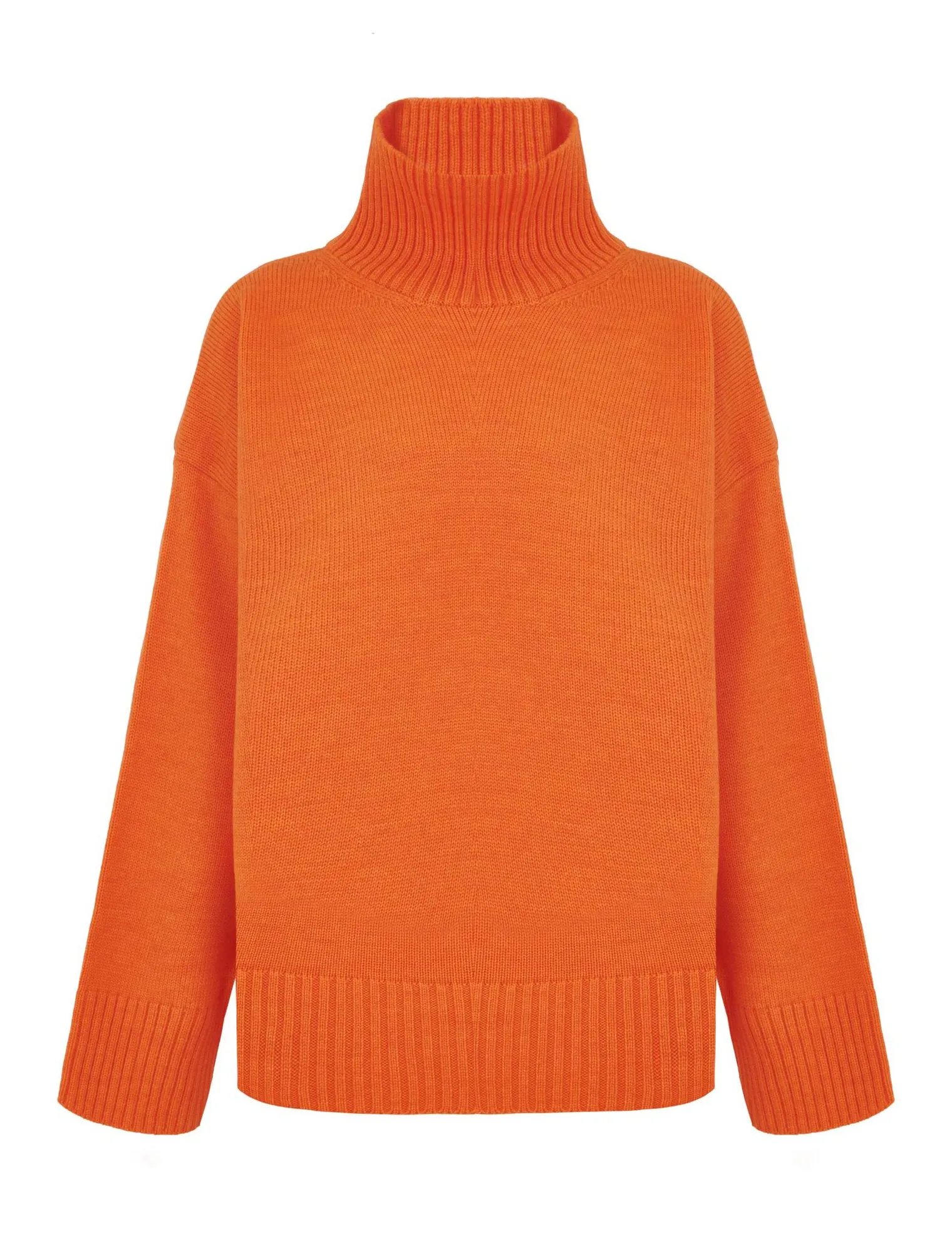 Джемпер мелкой вязки с высоким воротником ярко-оранжевого цвета фото 8