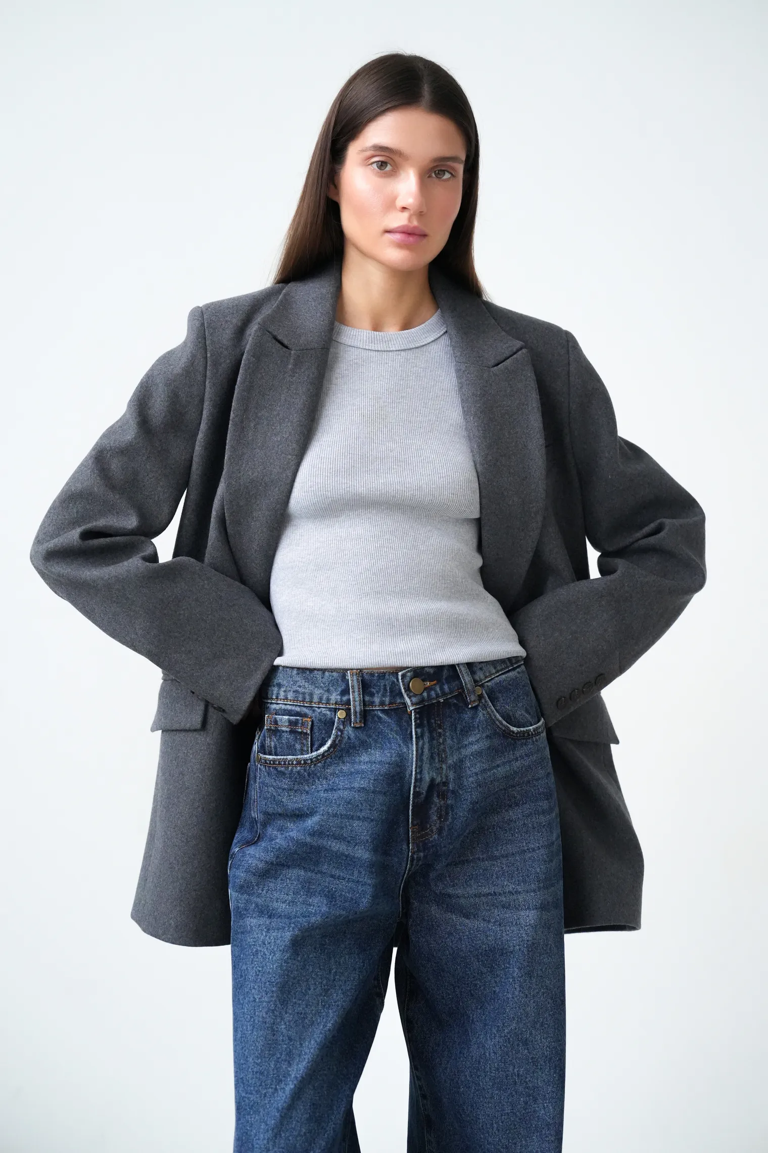 Пальто-жакет однобортное графитового цвета фото 5