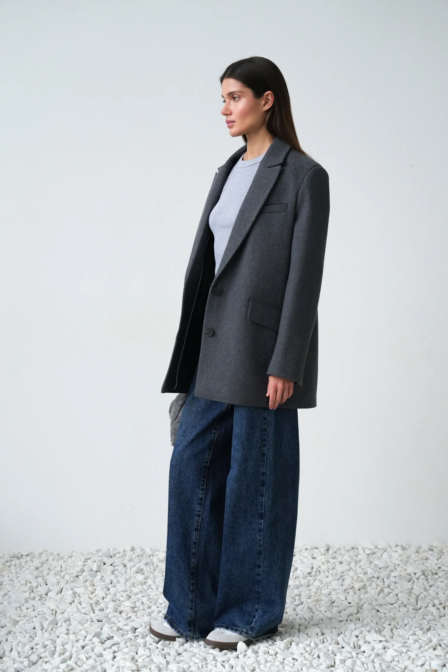 Пальто-жакет однобортное графитового цвета фото 3