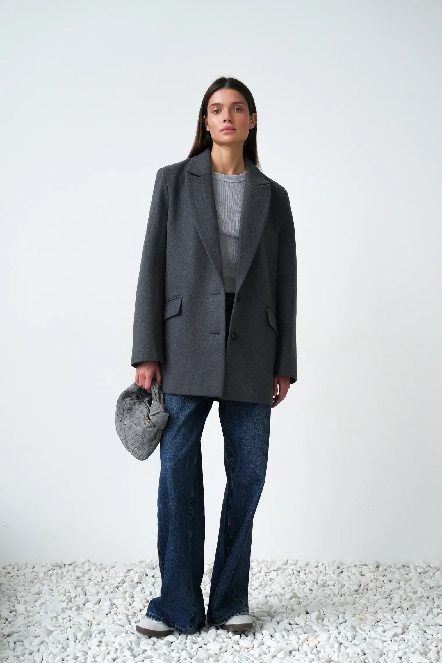 Пальто-жакет однобортное графитового цвета фото 1