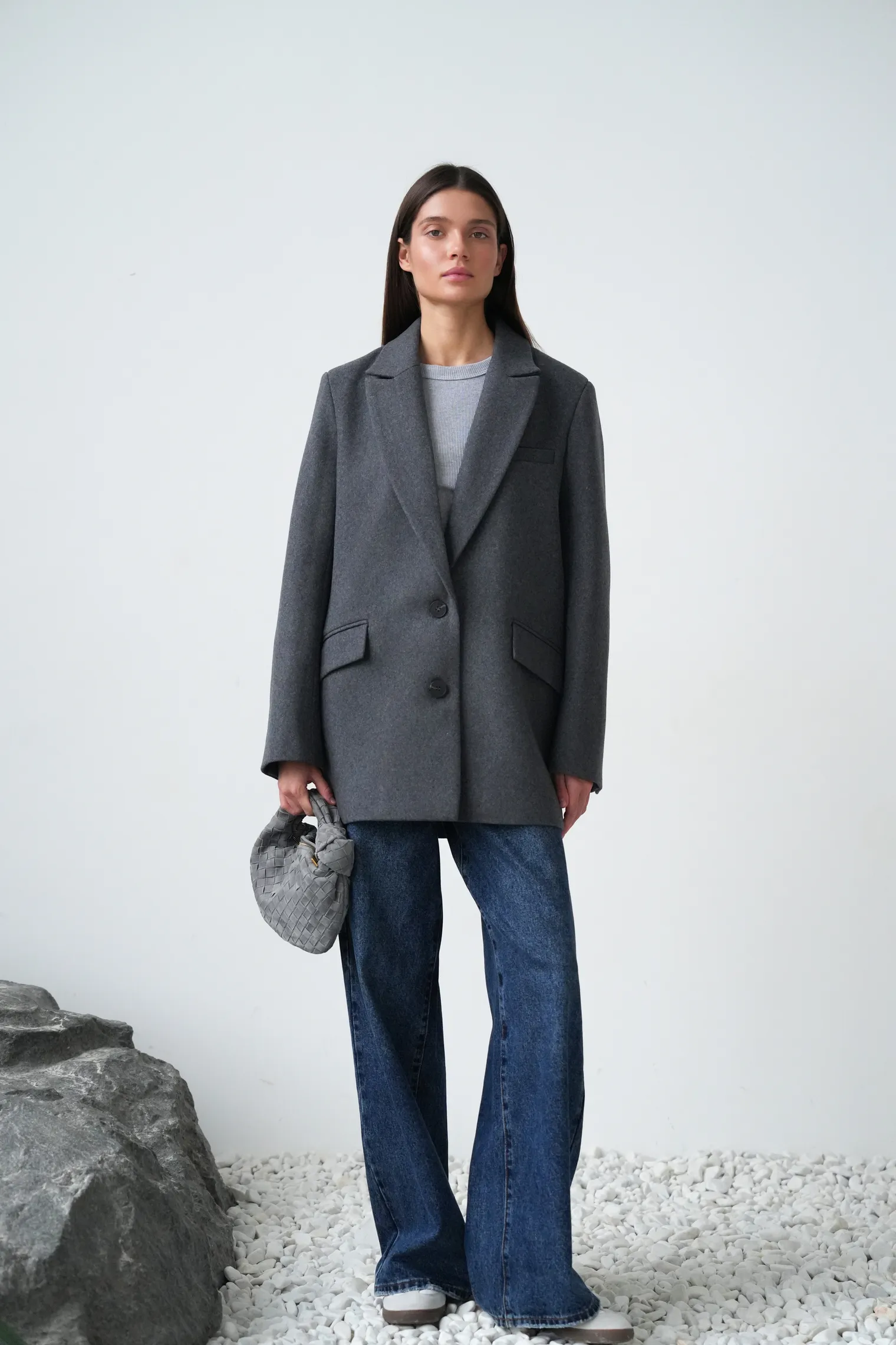 Пальто-жакет однобортное графитового цвета фото 6