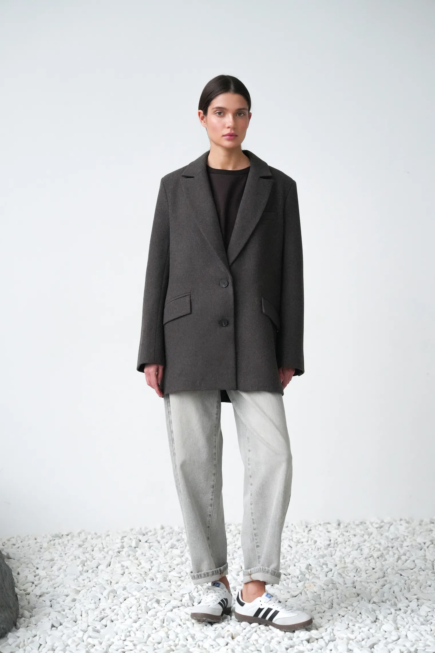 Пальто-жакет однобортное цвета шоколадный меланж фото 3