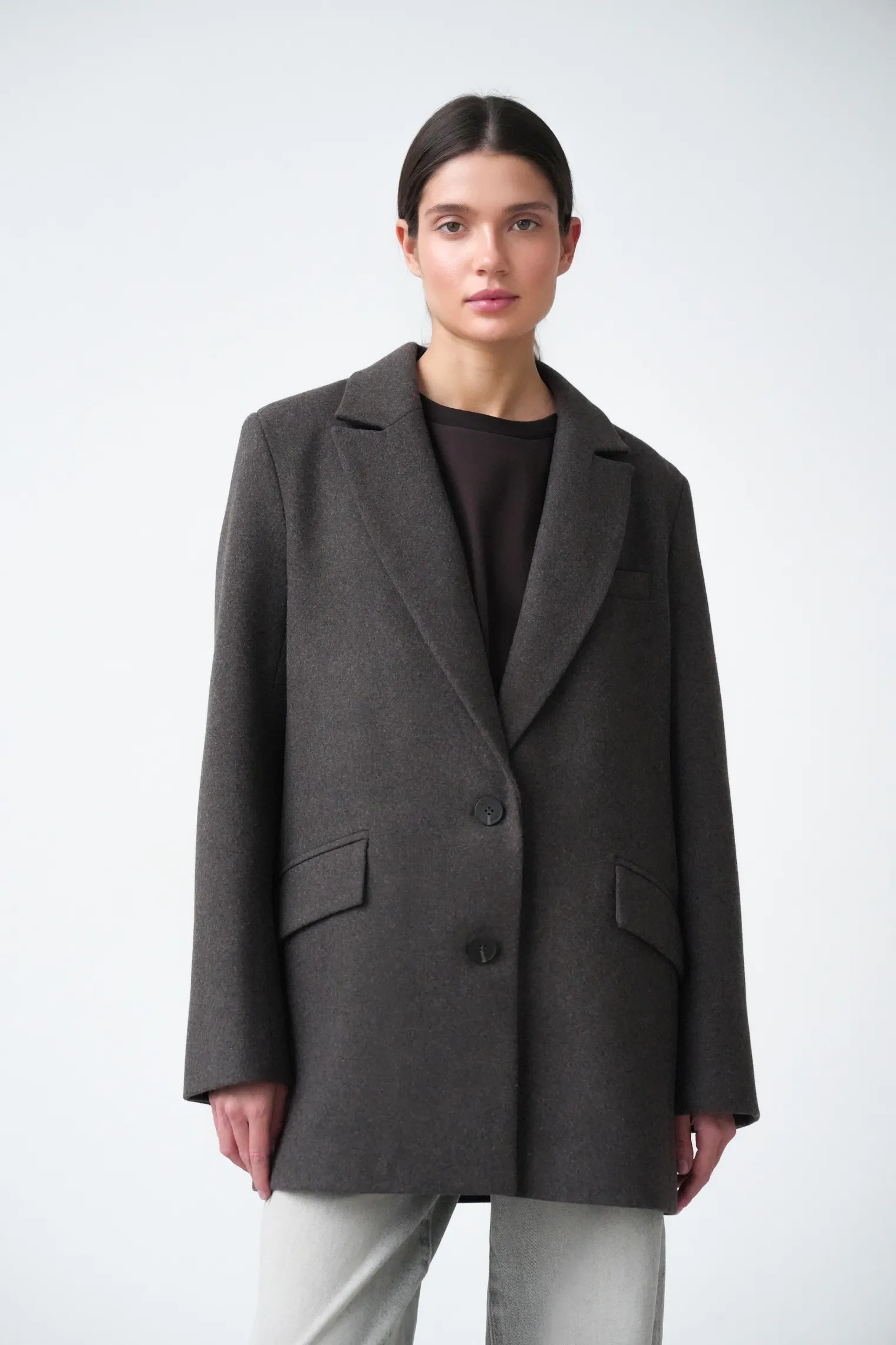 Пальто-жакет однобортное цвета шоколадный меланж фото 5