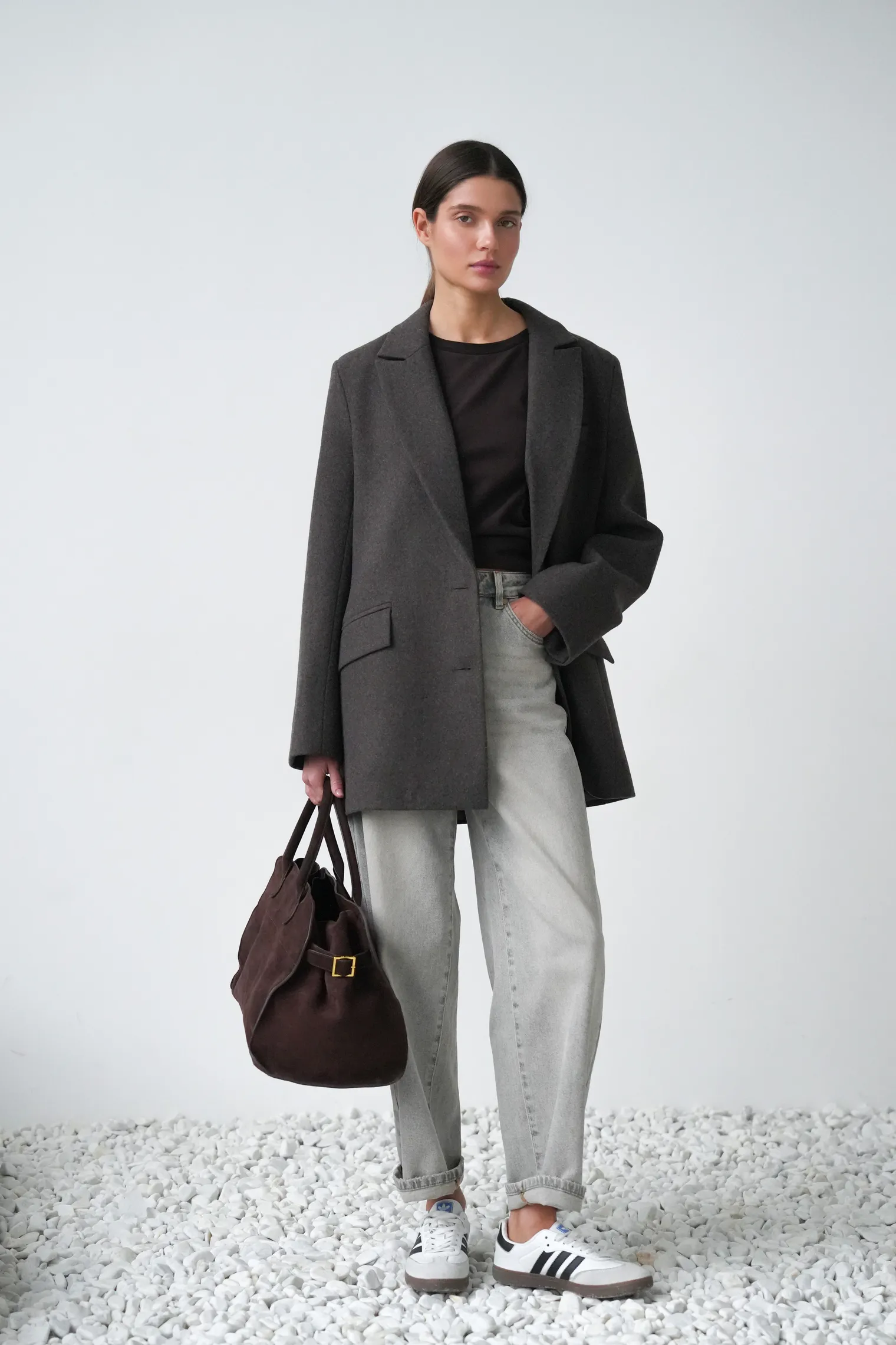 Пальто-жакет однобортное цвета шоколадный меланж фото 6