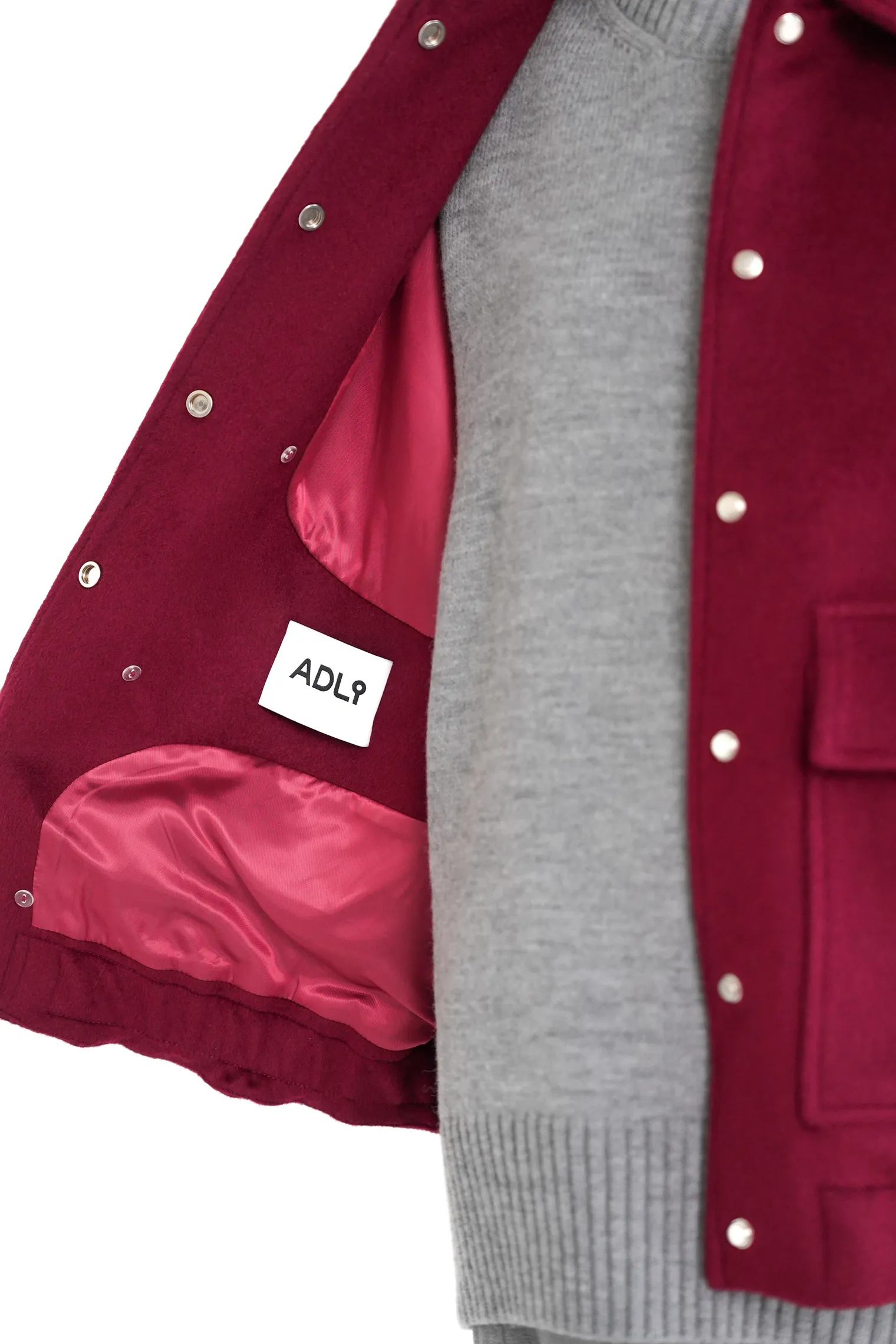 Бомбер свободного кроя из шерсти винного цвета фото 6