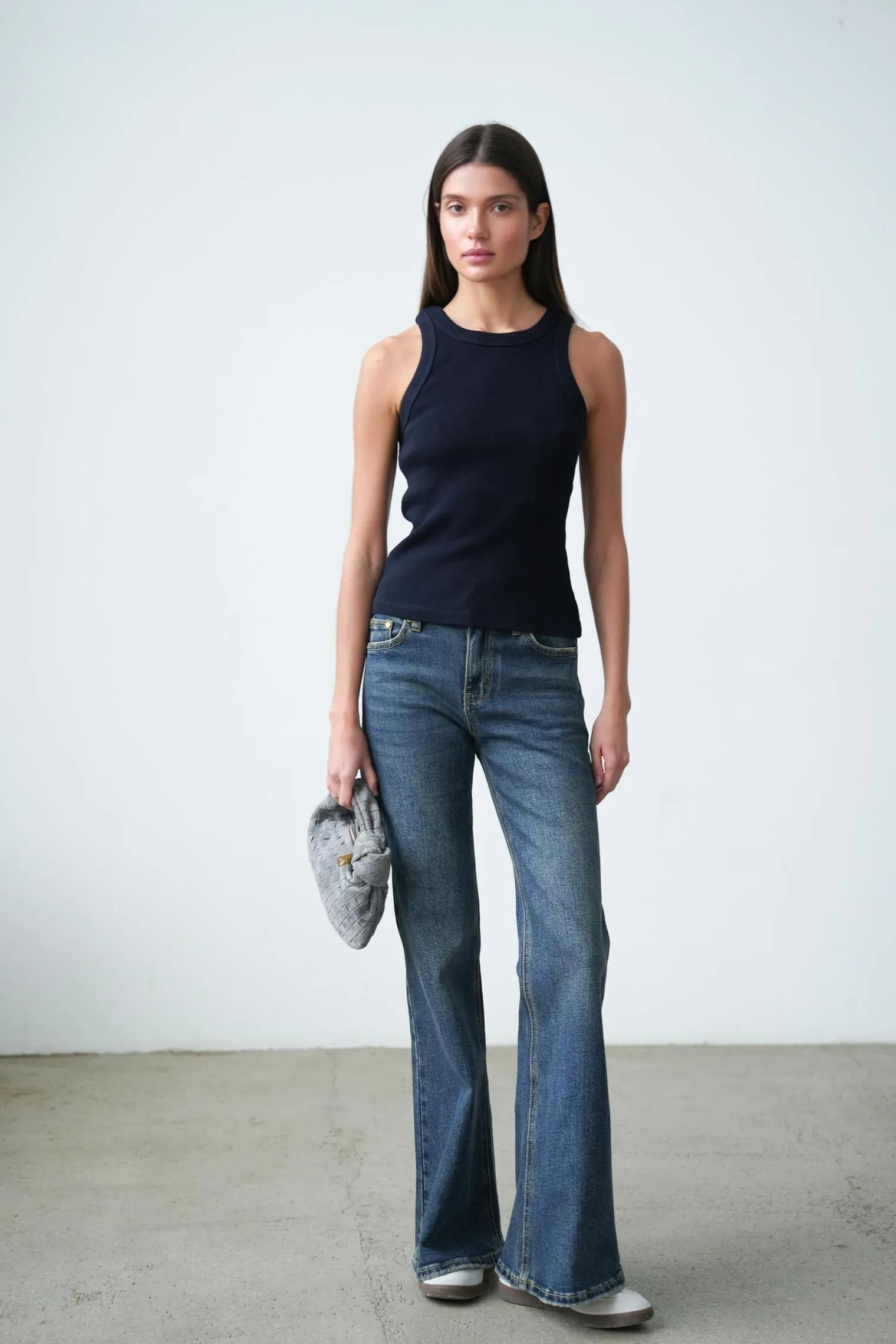 Майка в рубчик тёмно-синего цвета фото 5