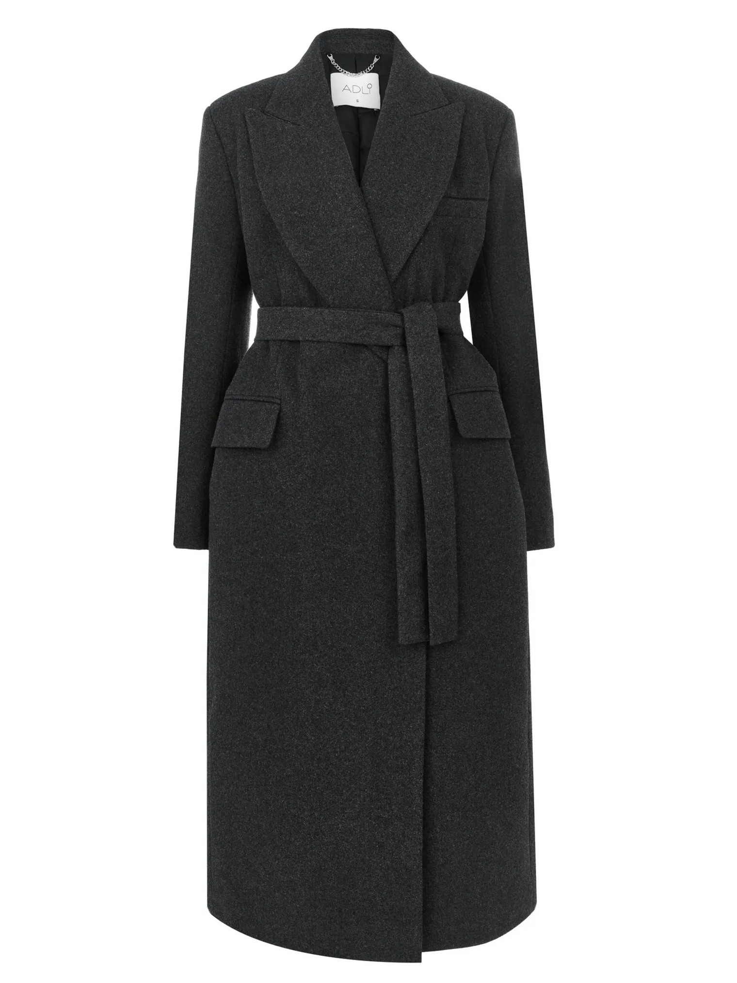 Зимнее двубортное пальто с контрастным воротником графитового цвета фото 8