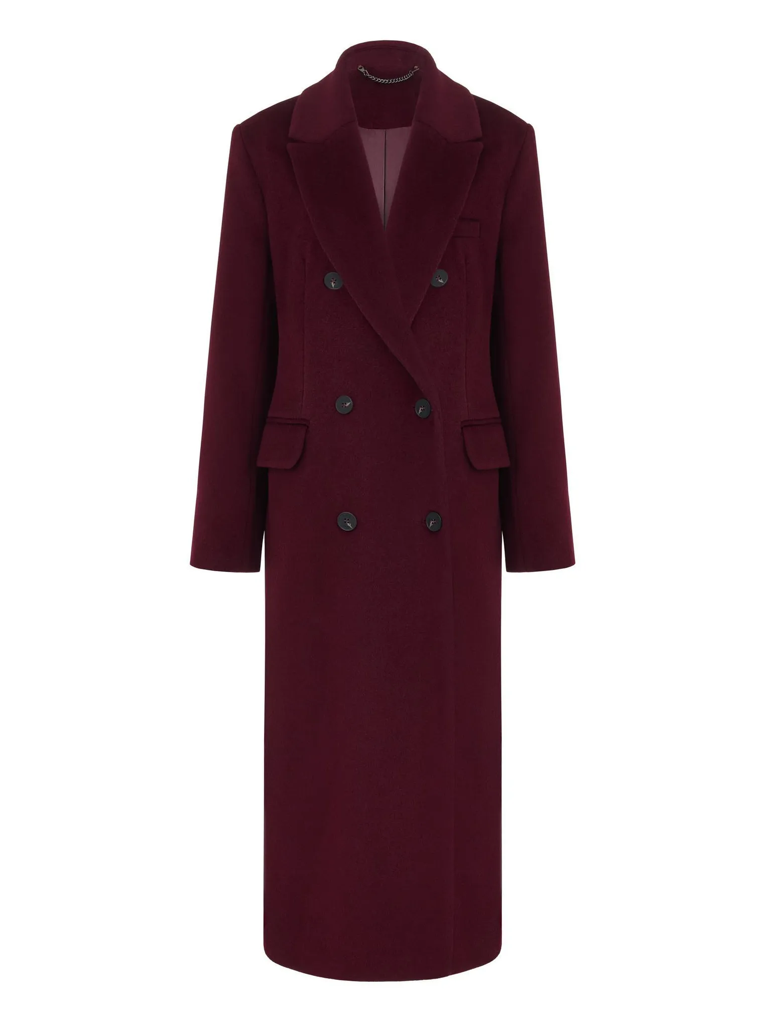 Пальто двубортное с втачным рукавом с поясом цвета бургундия фото 10