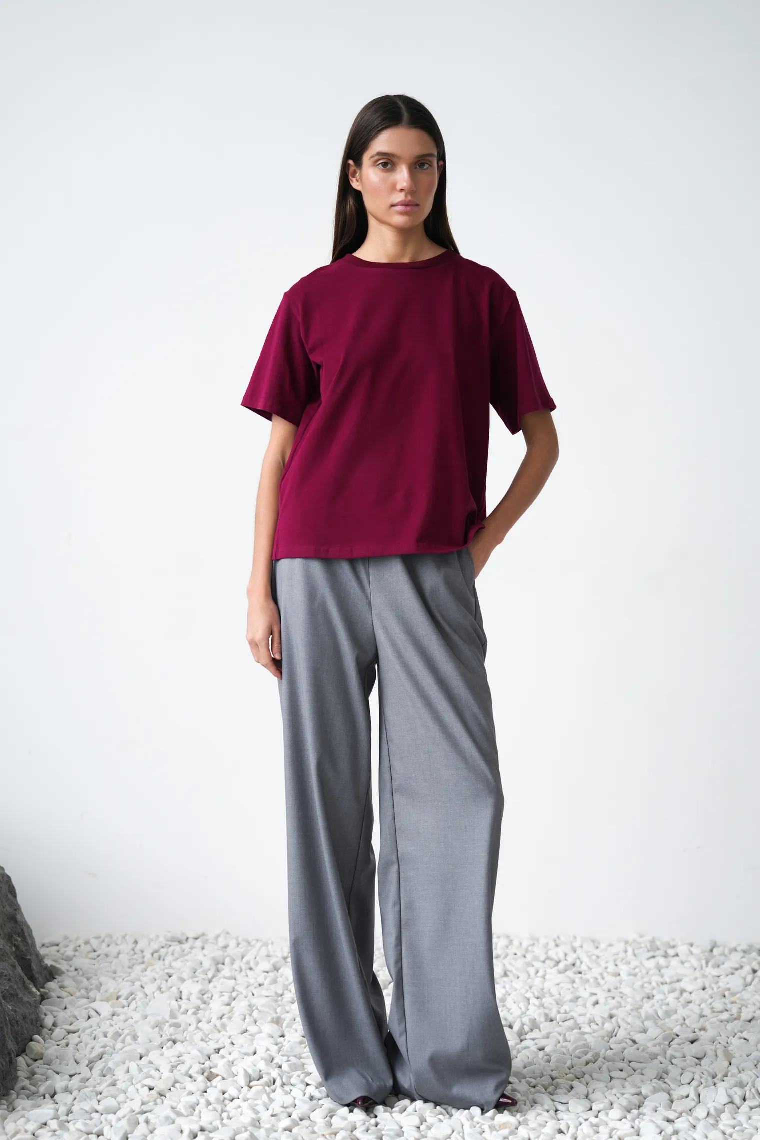 Футболка свободного кроя цвета марсала фото 3