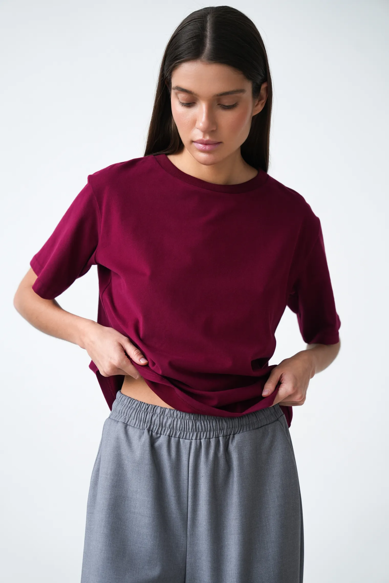 Футболка свободного кроя цвета марсала фото 2