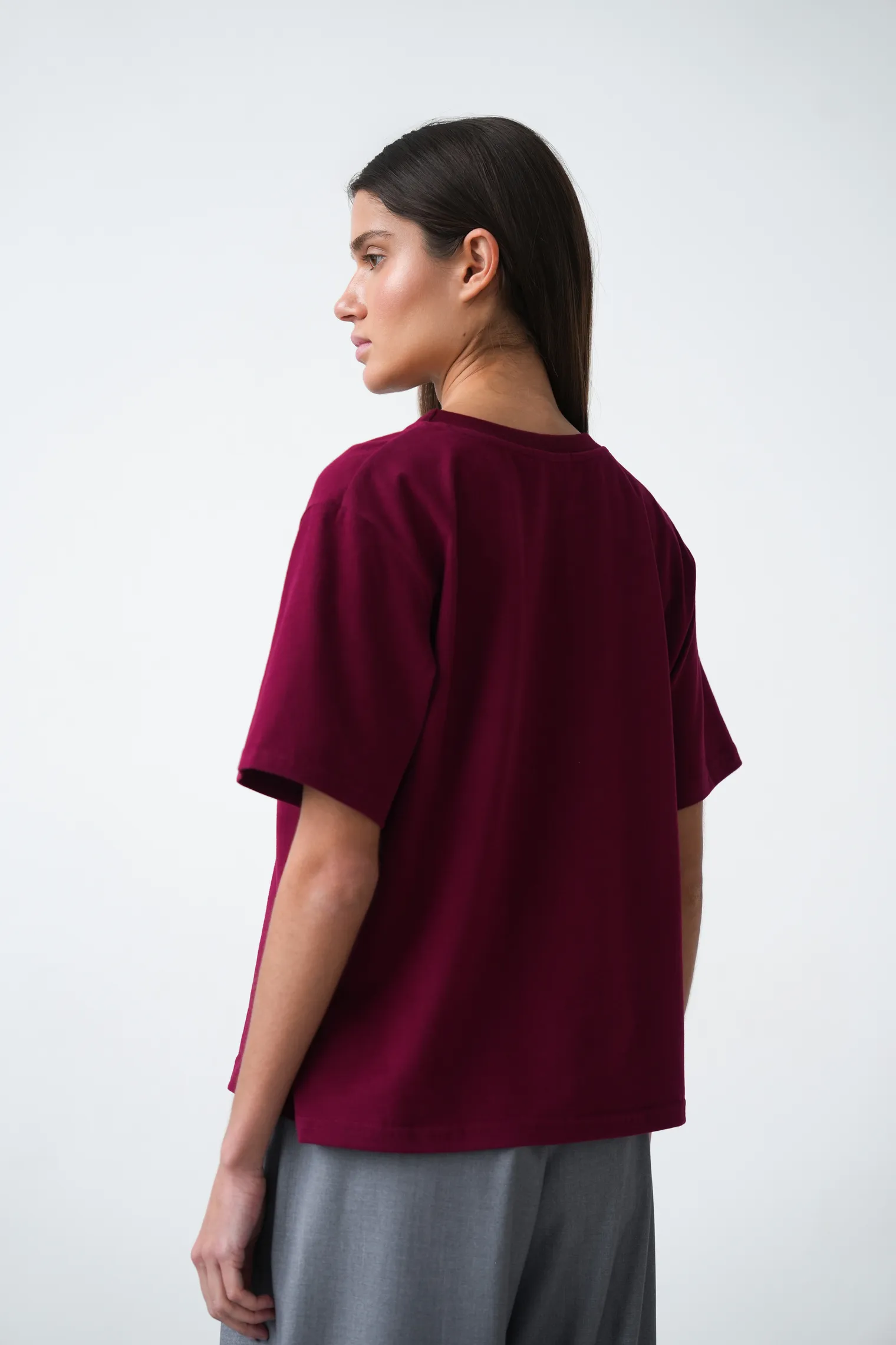 Футболка свободного кроя цвета марсала фото 4
