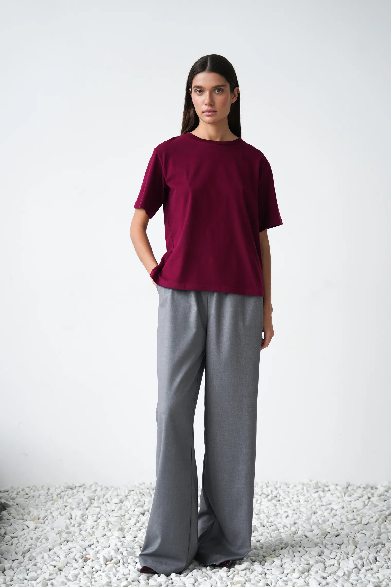 Футболка свободного кроя цвета марсала фото 5