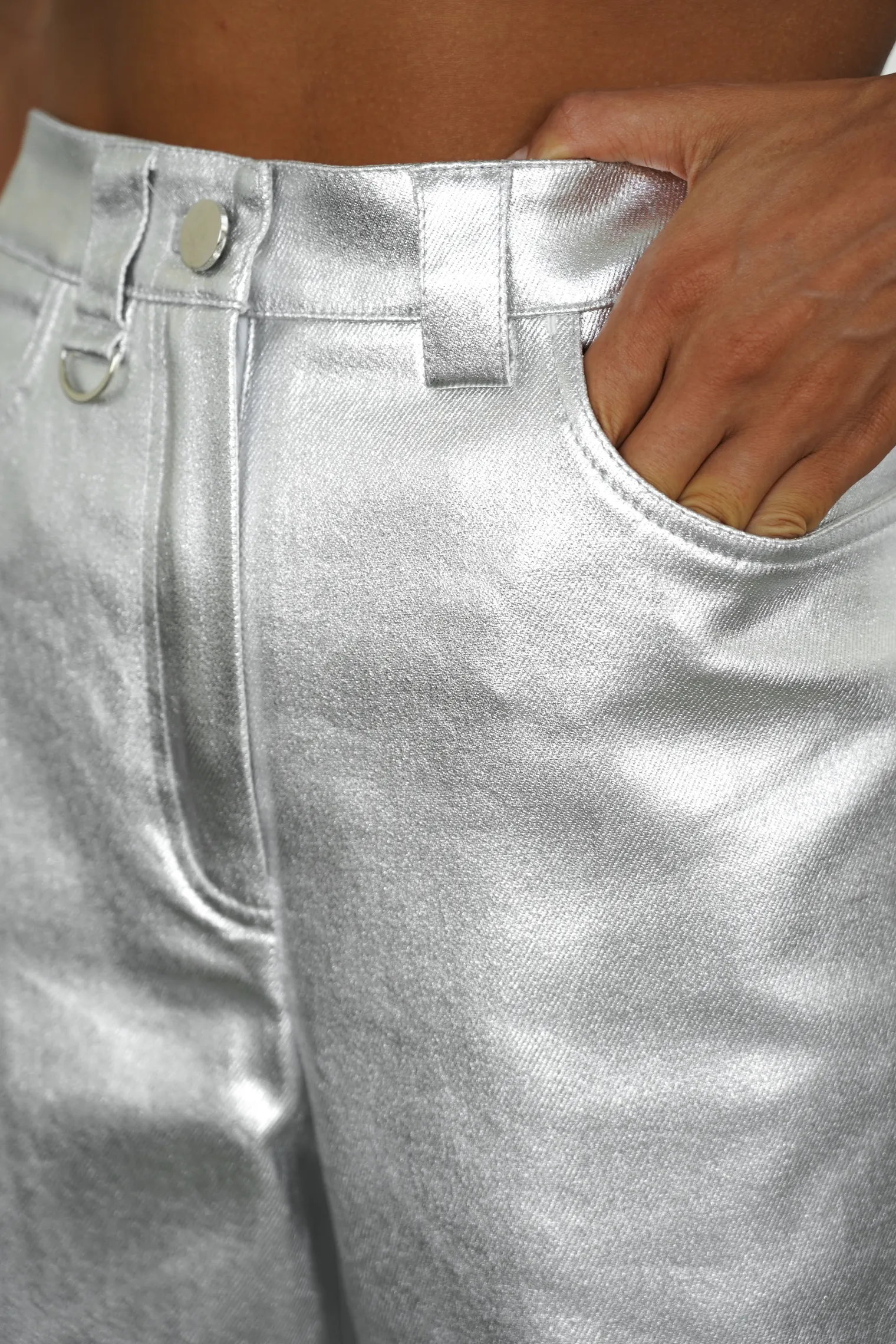 Брюки широкого кроя с завышенной талией стального цвета фото 2