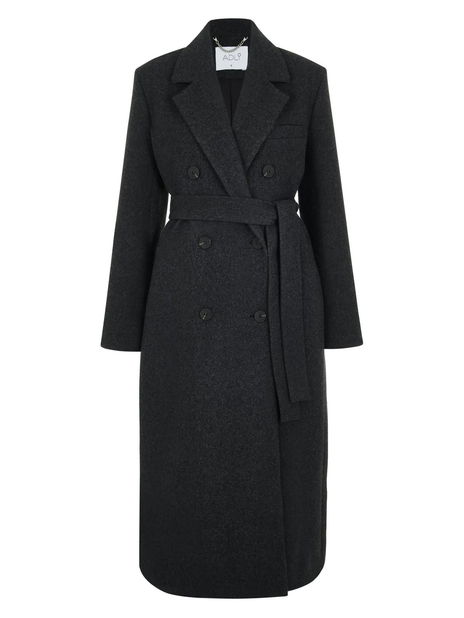 Пальто двубортное с втачным рукавом с поясом графитового цвета фото 10