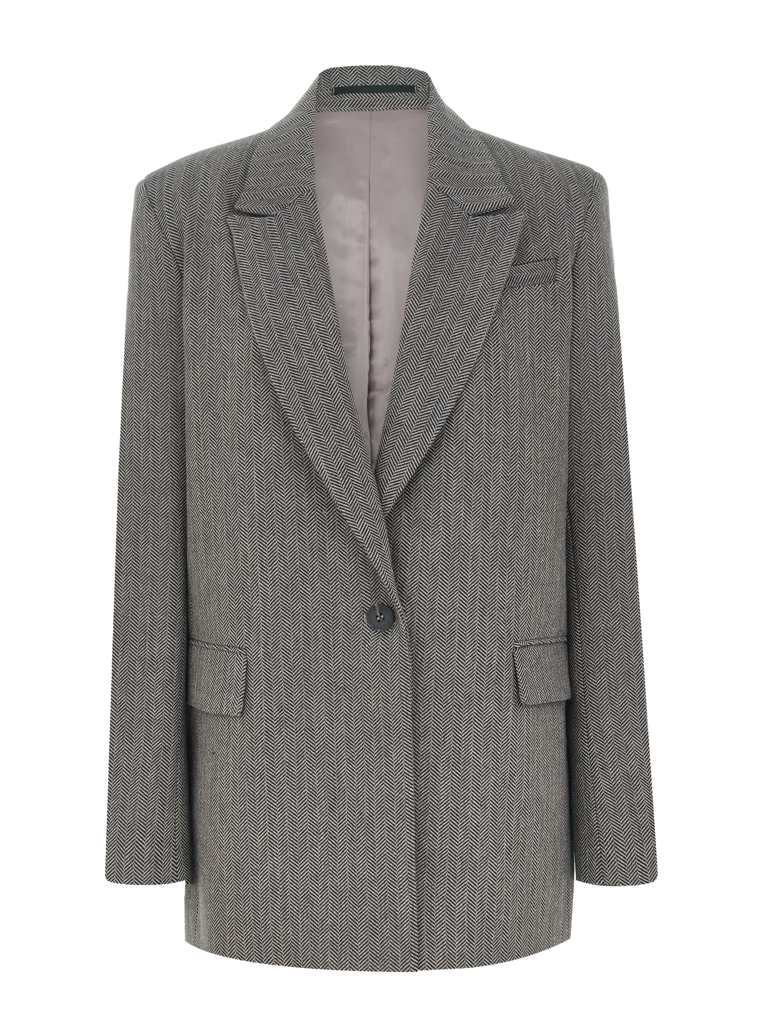 Однобортный жакет с карманами цвета чёрный-бежевый в ёлочку фото 1