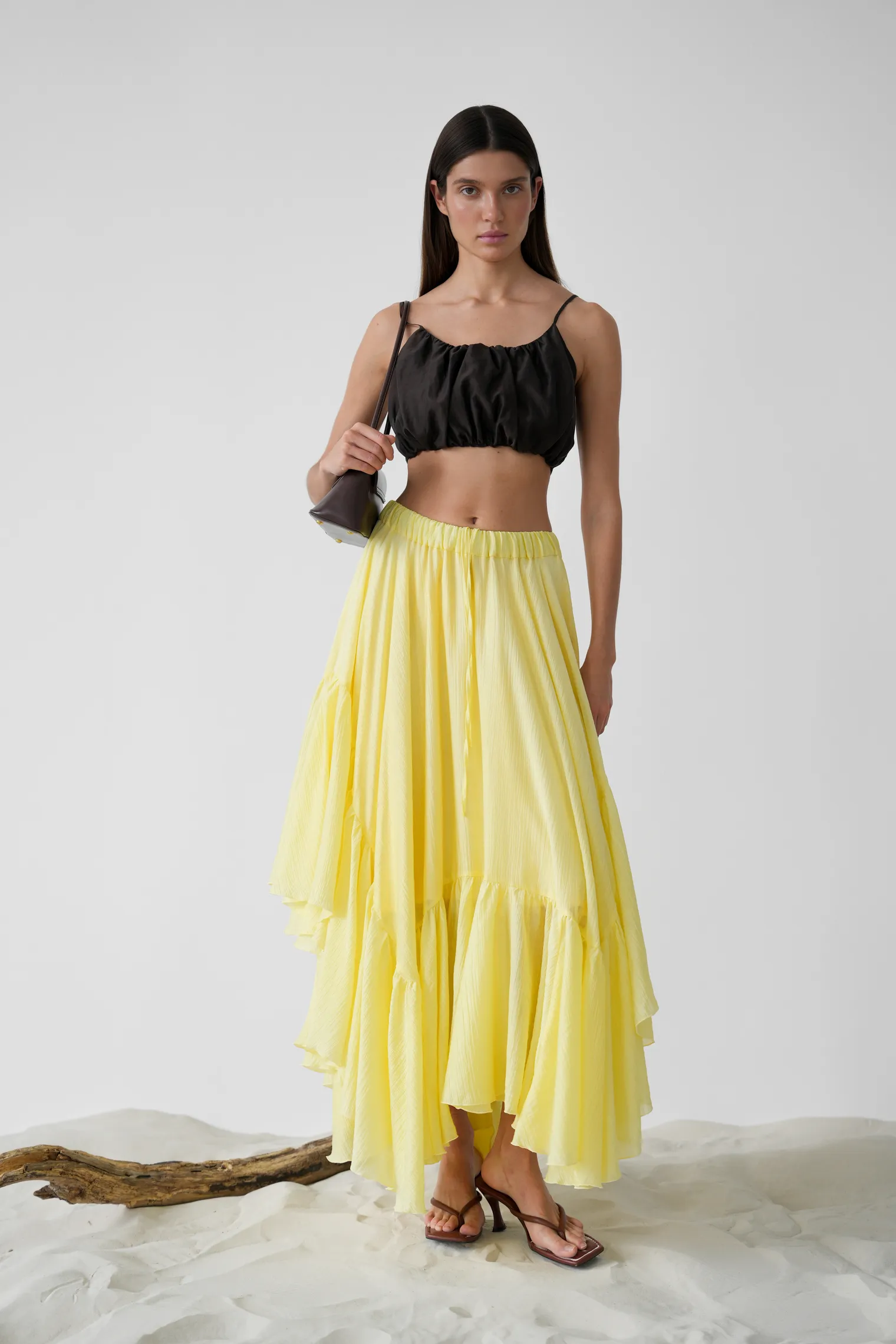 Топ укороченный из прозрачной ткани цвета горький шоколад фото 3