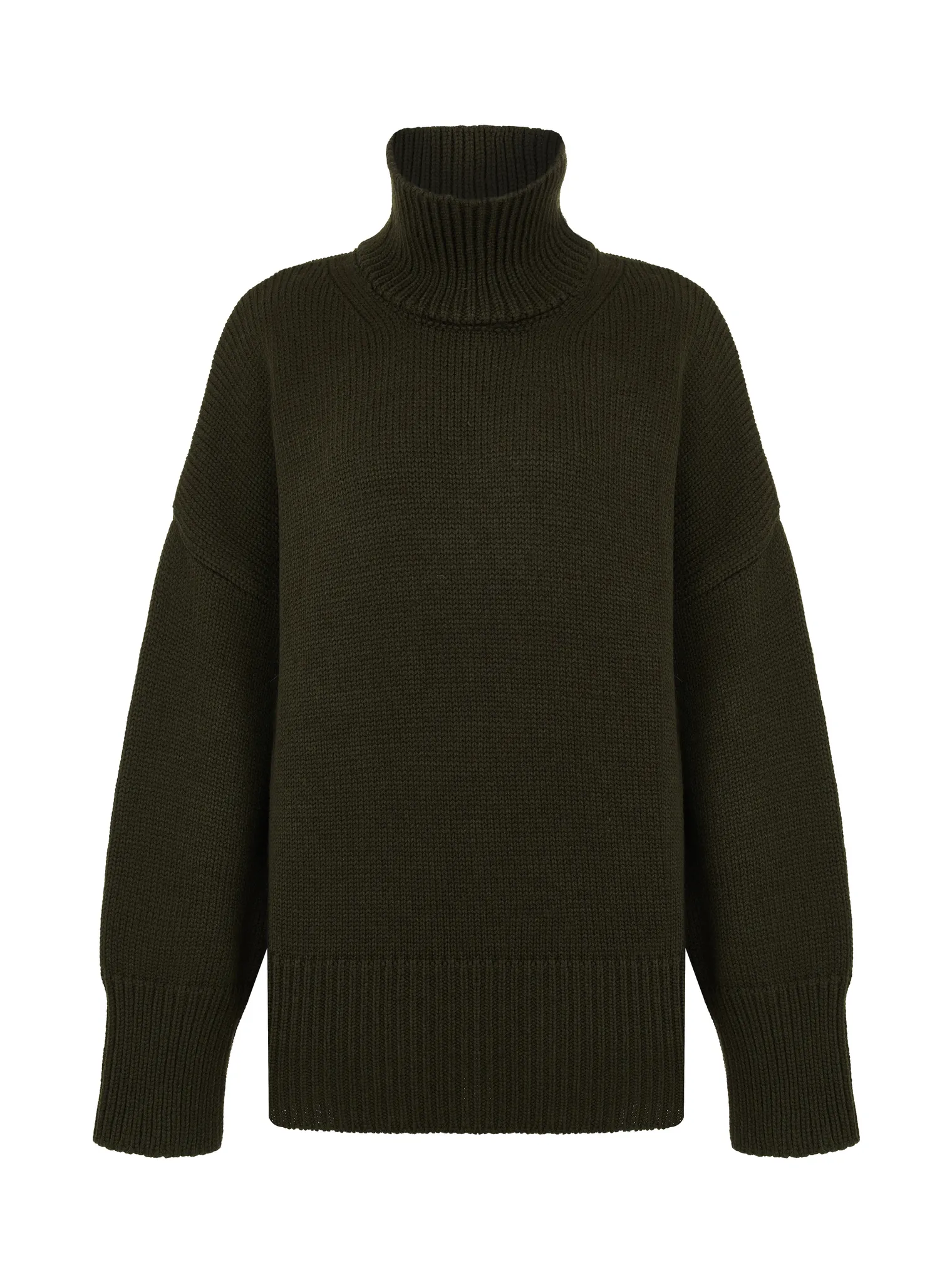 Джемпер крупной вязки с высоким воротником цвета хаки фото 9