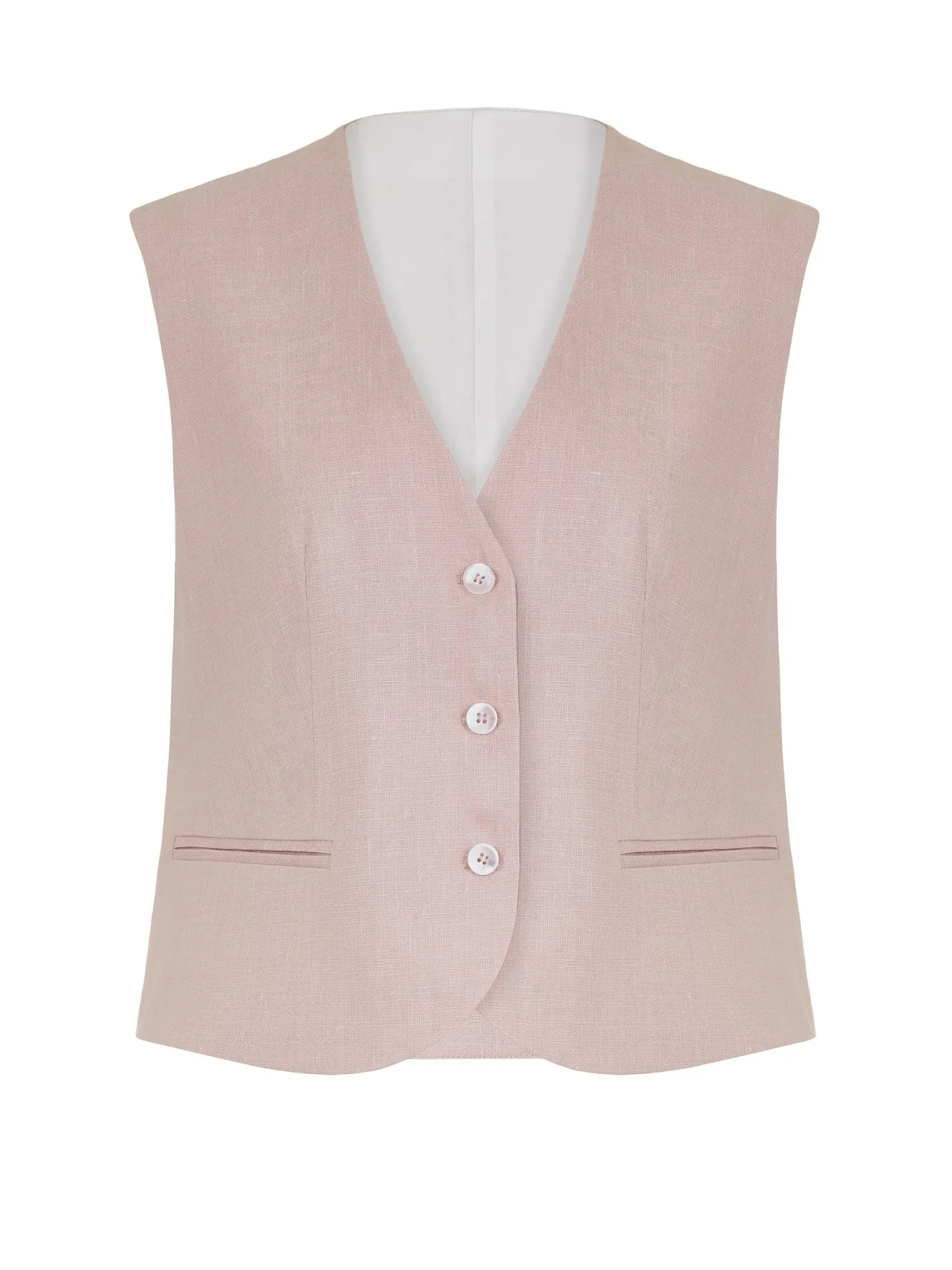 Однобортный жилет с пуговицами изо льна пыльно-розового цвета фото 8