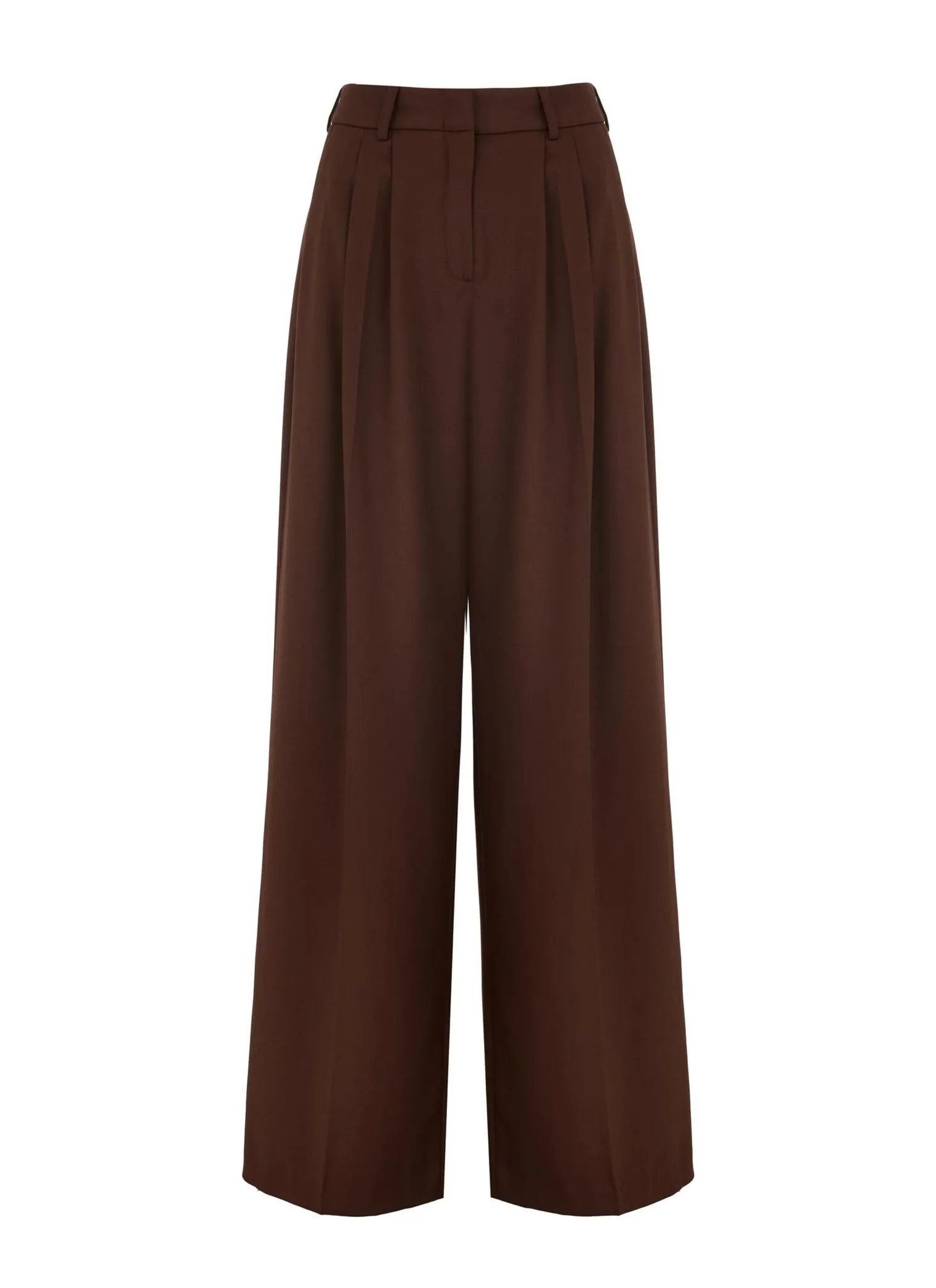 Брюки широкого кроя с завышенной талией со складками цвета горький шоколад фото 8