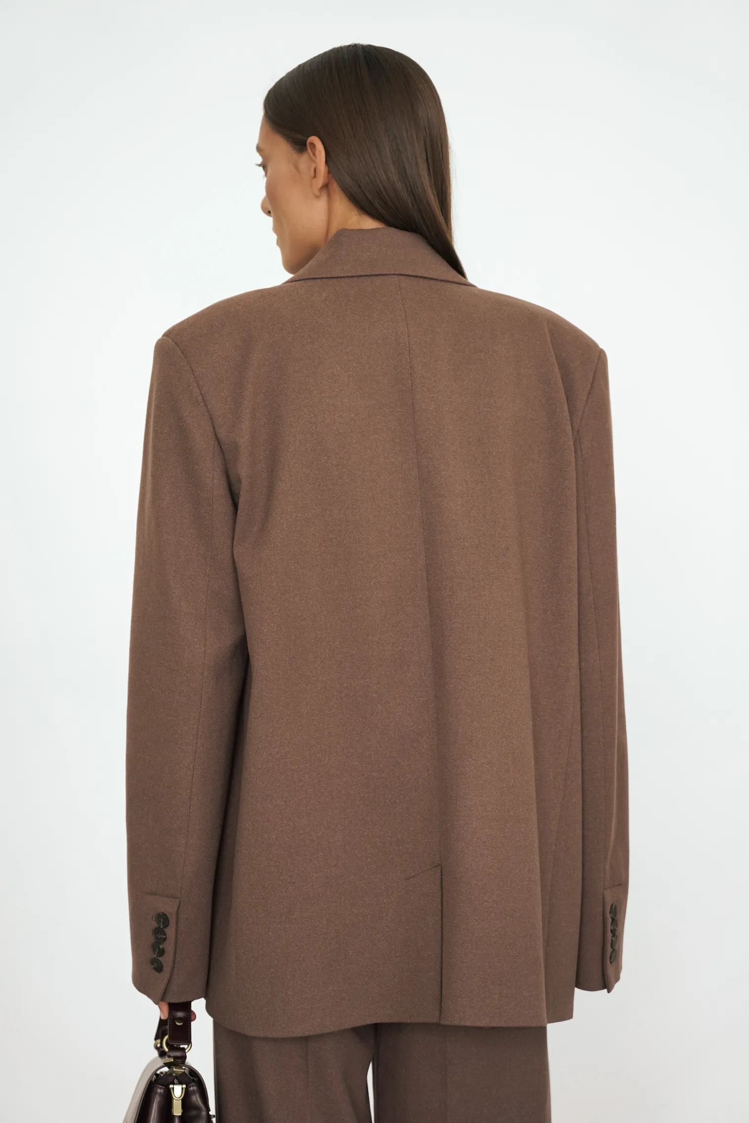 Однобортный жакет свободного кроя с карманами шоколадного цвета фото 4