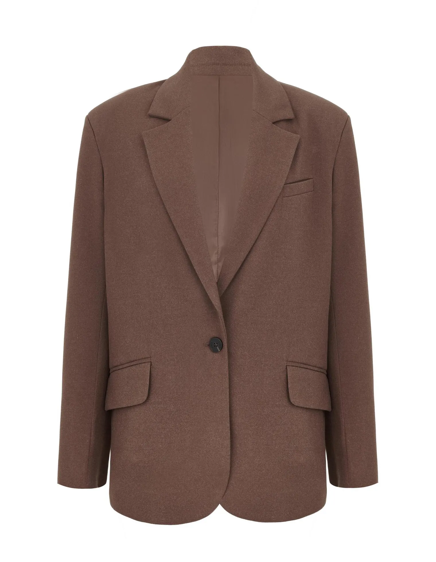 Однобортный жакет свободного кроя с карманами шоколадного цвета фото 9