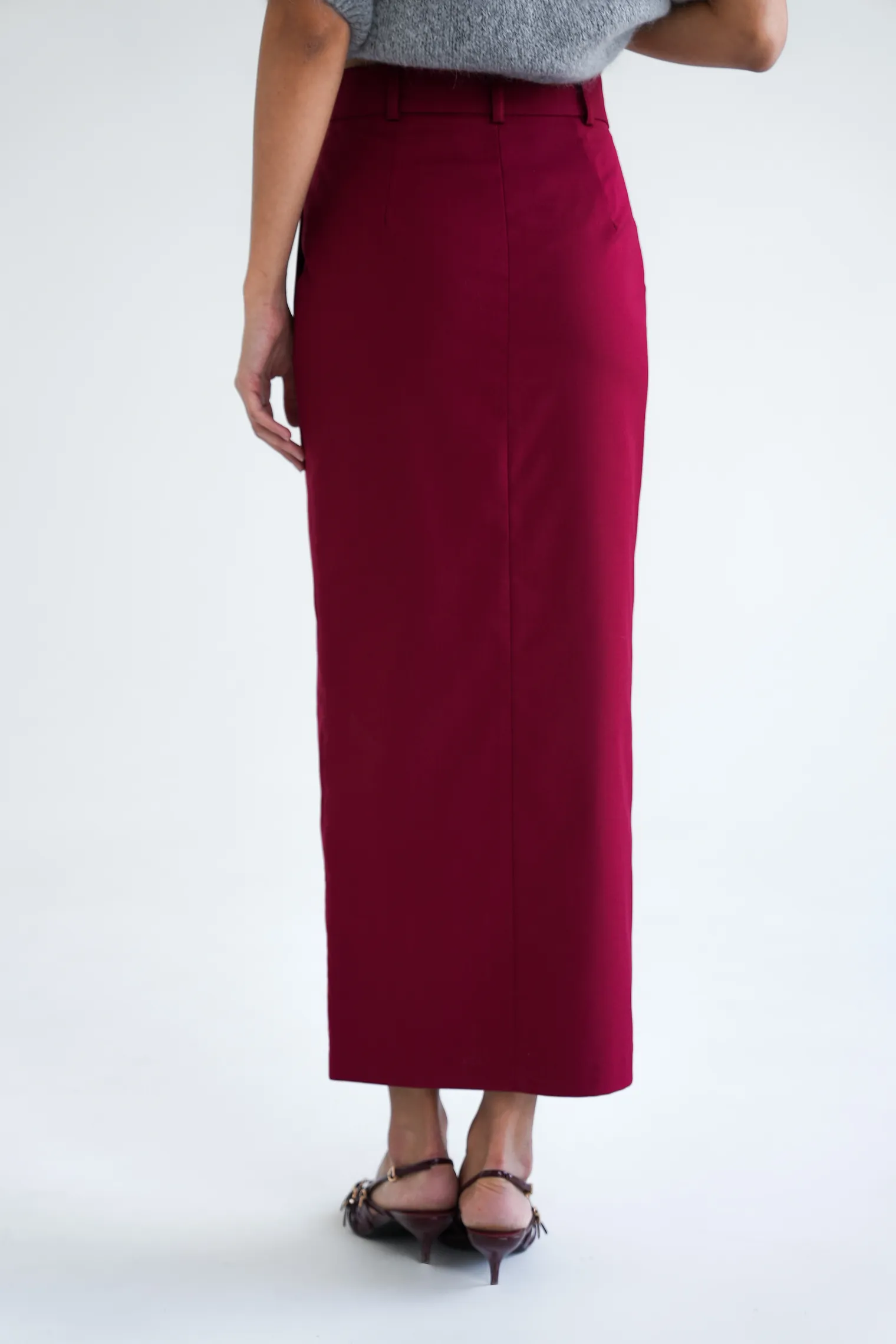 Юбка с разрезом прямого кроя винного цвета фото 4