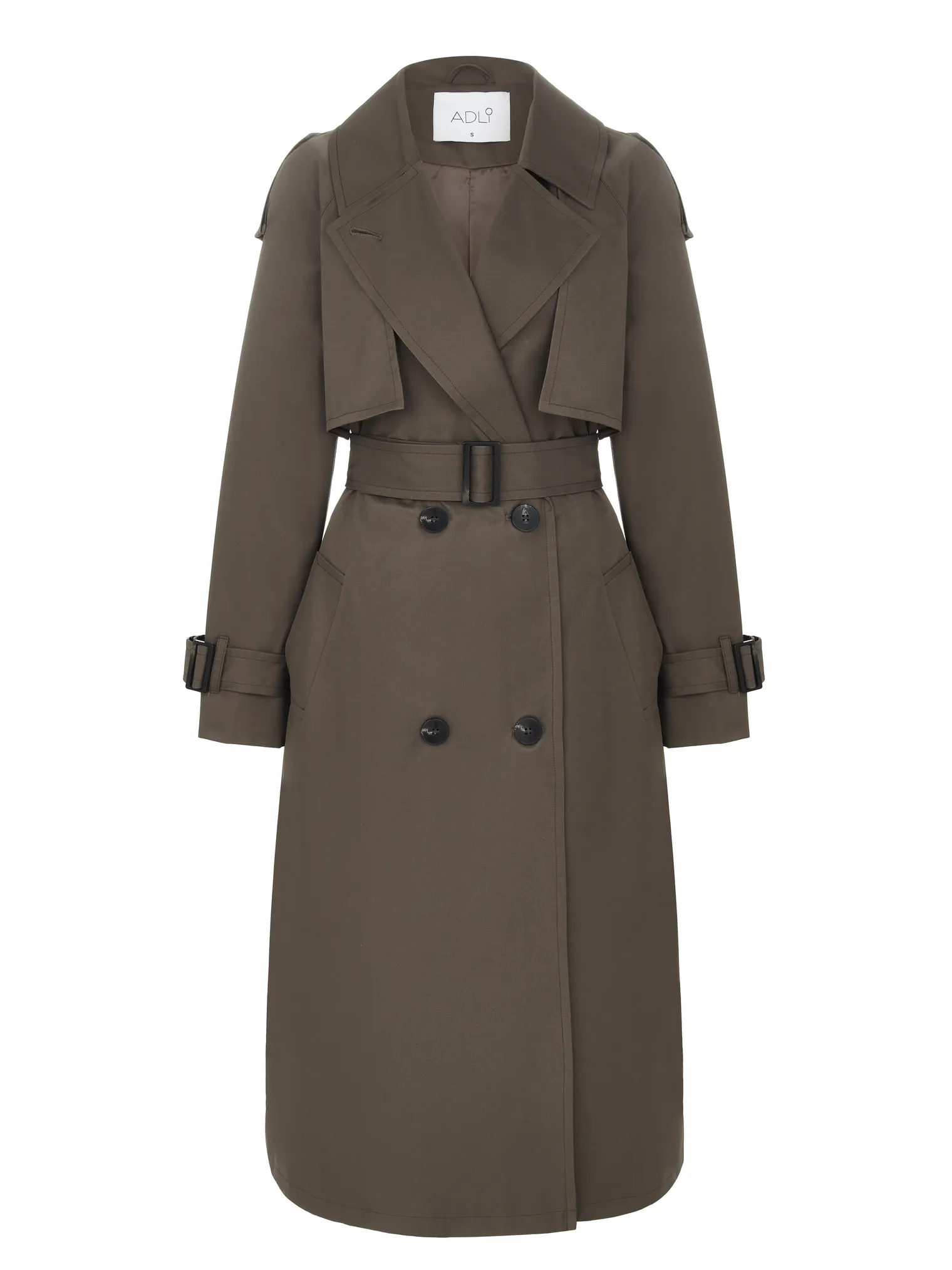 Двубортный тренч с поясом и рукавом реглан шоколадного цвета фото 8