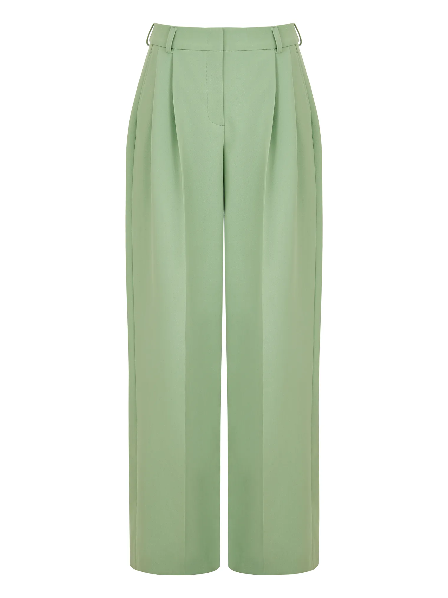 Брюки широкого кроя с завышенной талией со складками цвета шалфей фото 8
