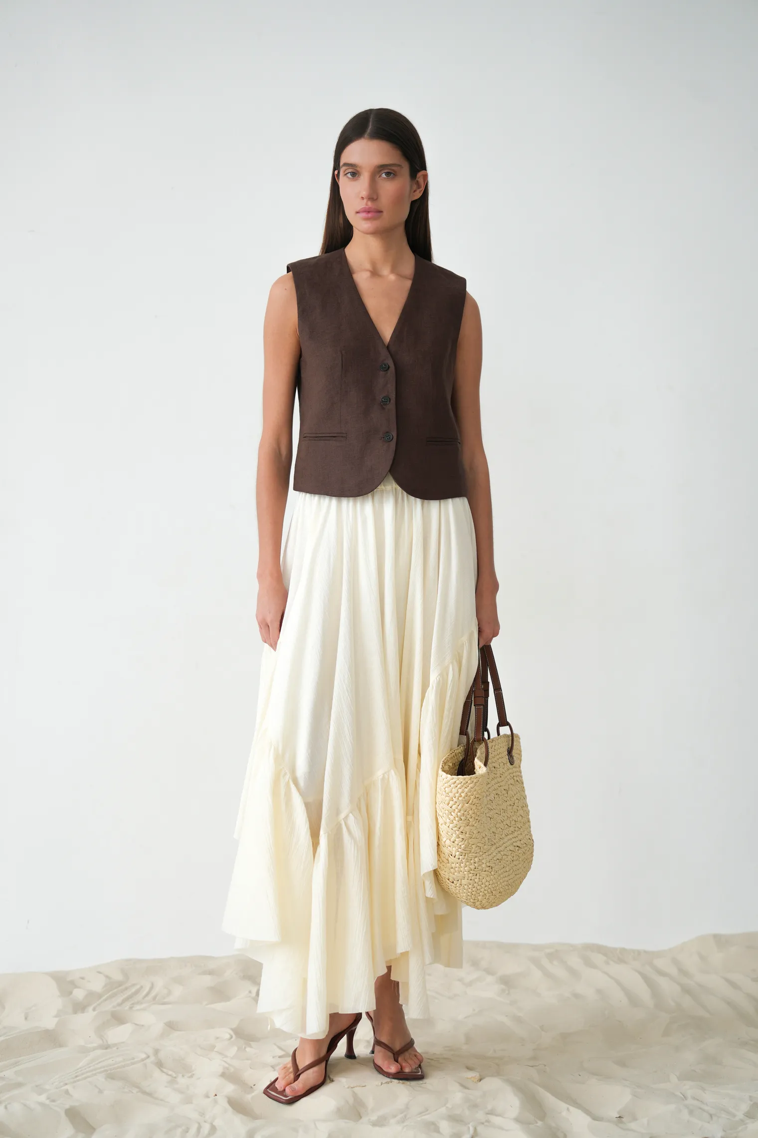 Юбка миди с воланами молочного цвета фото 3