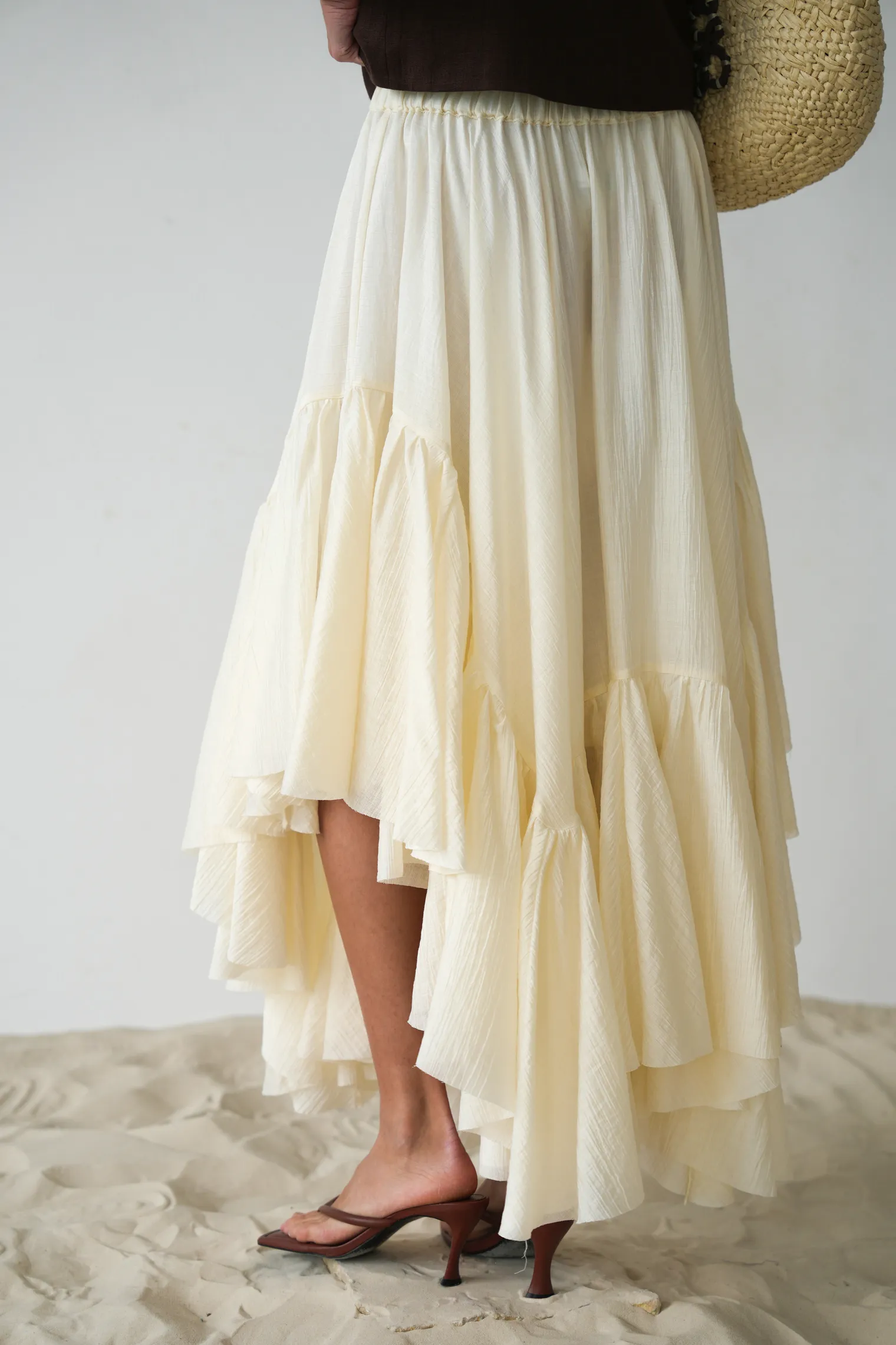 Юбка миди с воланами молочного цвета фото 4