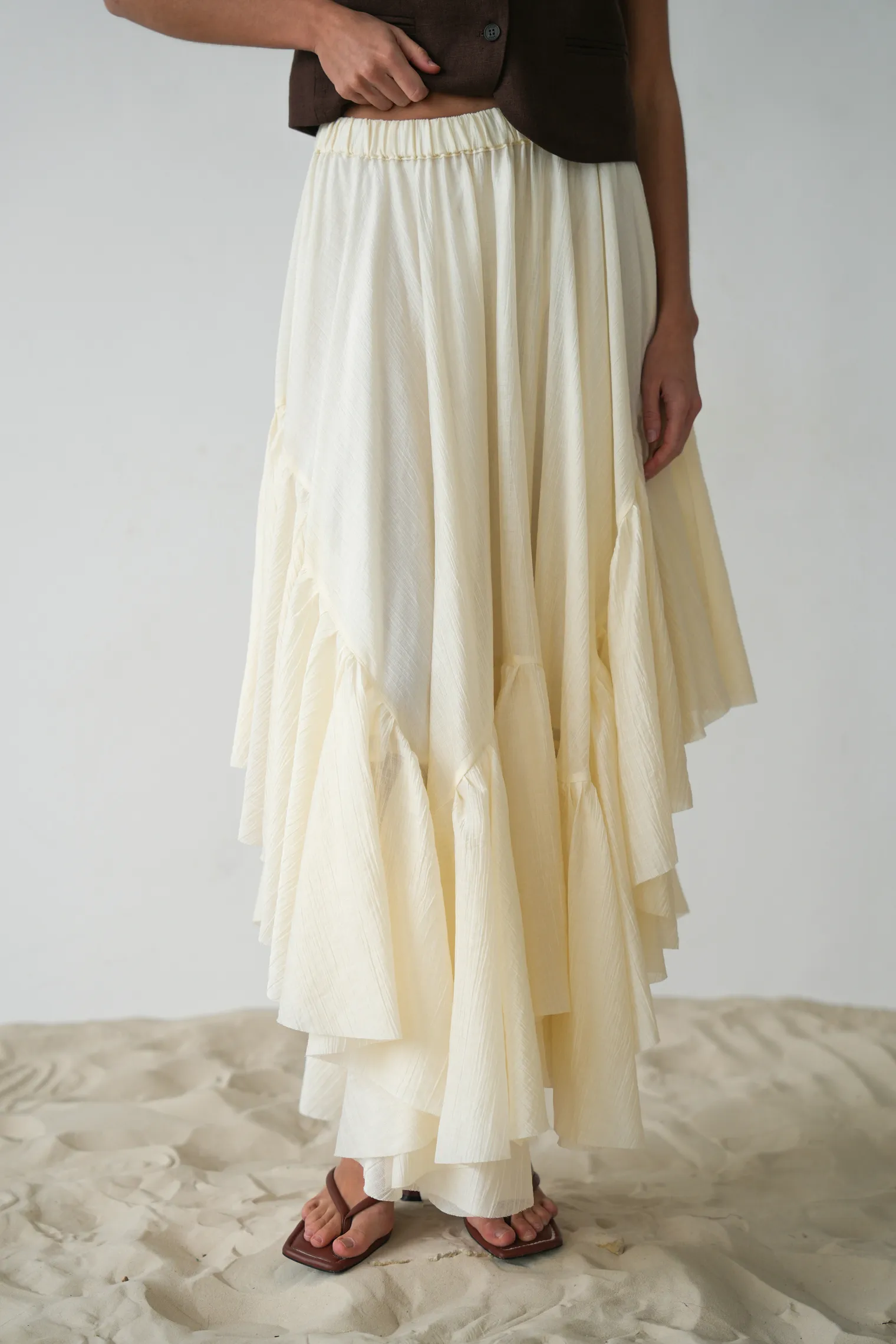Юбка миди с воланами молочного цвета фото 7