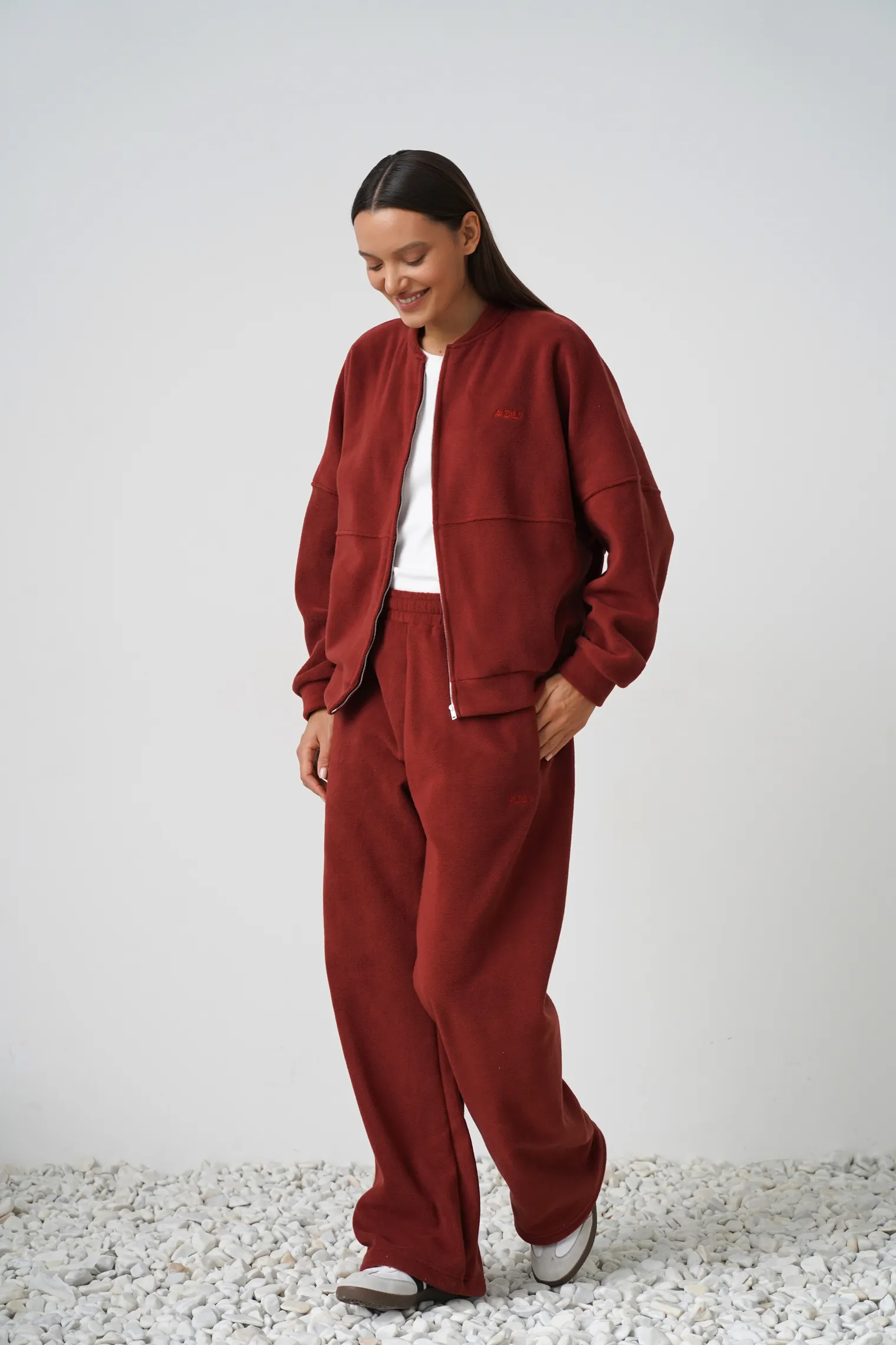 Брюки с карманами из флиса терракотового цвета фото 5