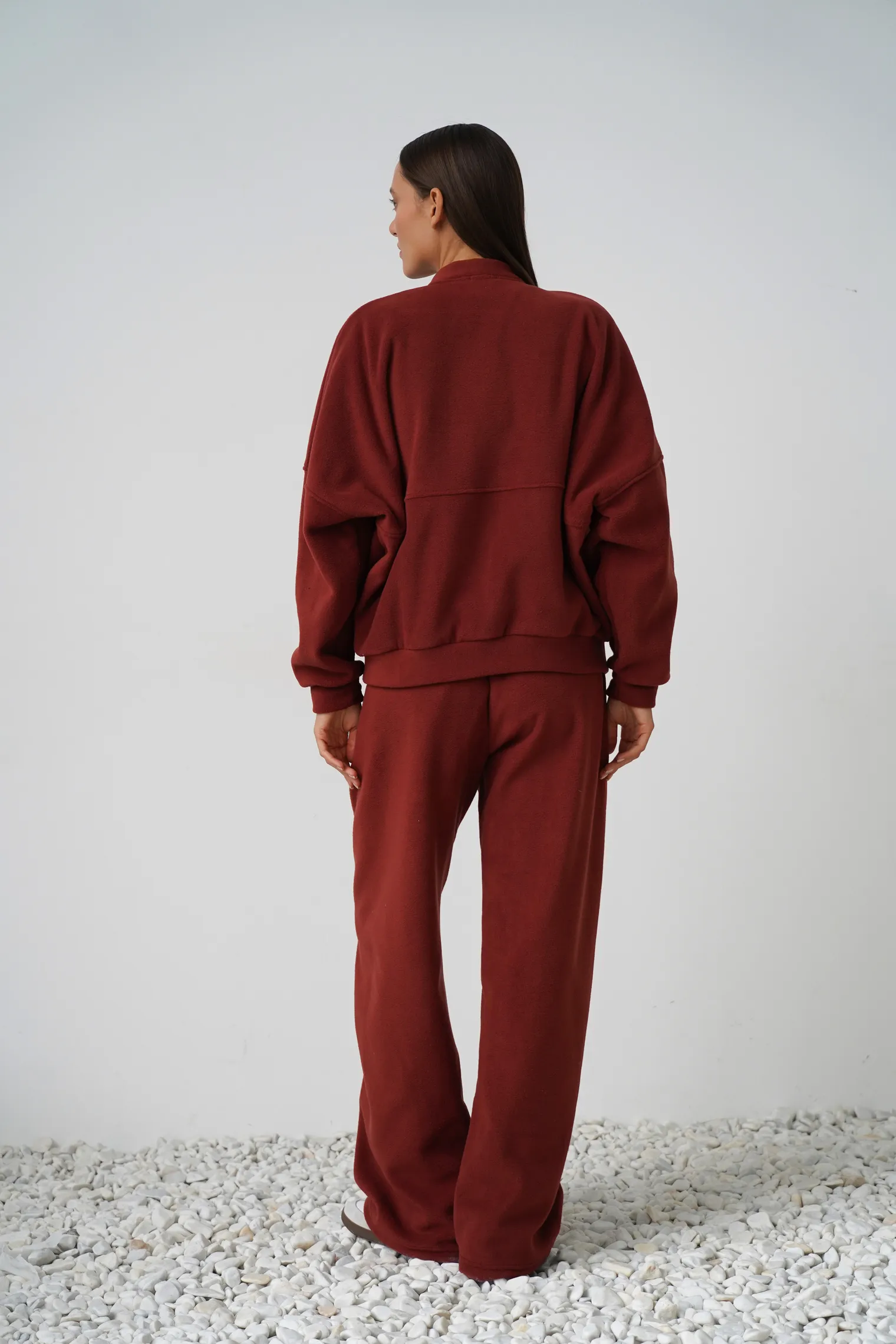 Брюки с карманами из флиса терракотового цвета фото 8