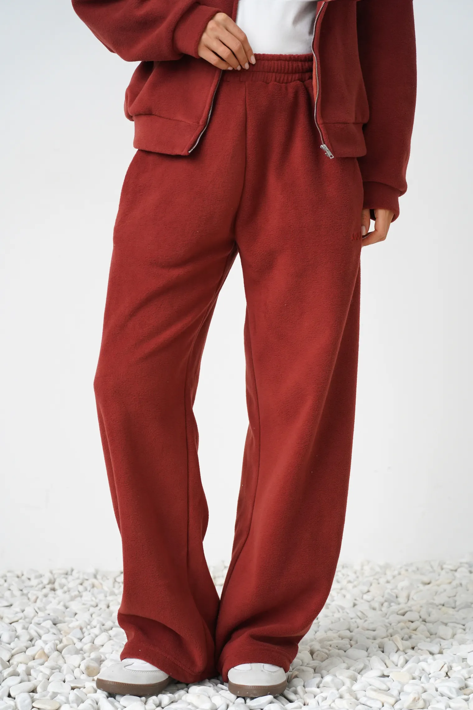 Брюки с карманами из флиса терракотового цвета фото 1