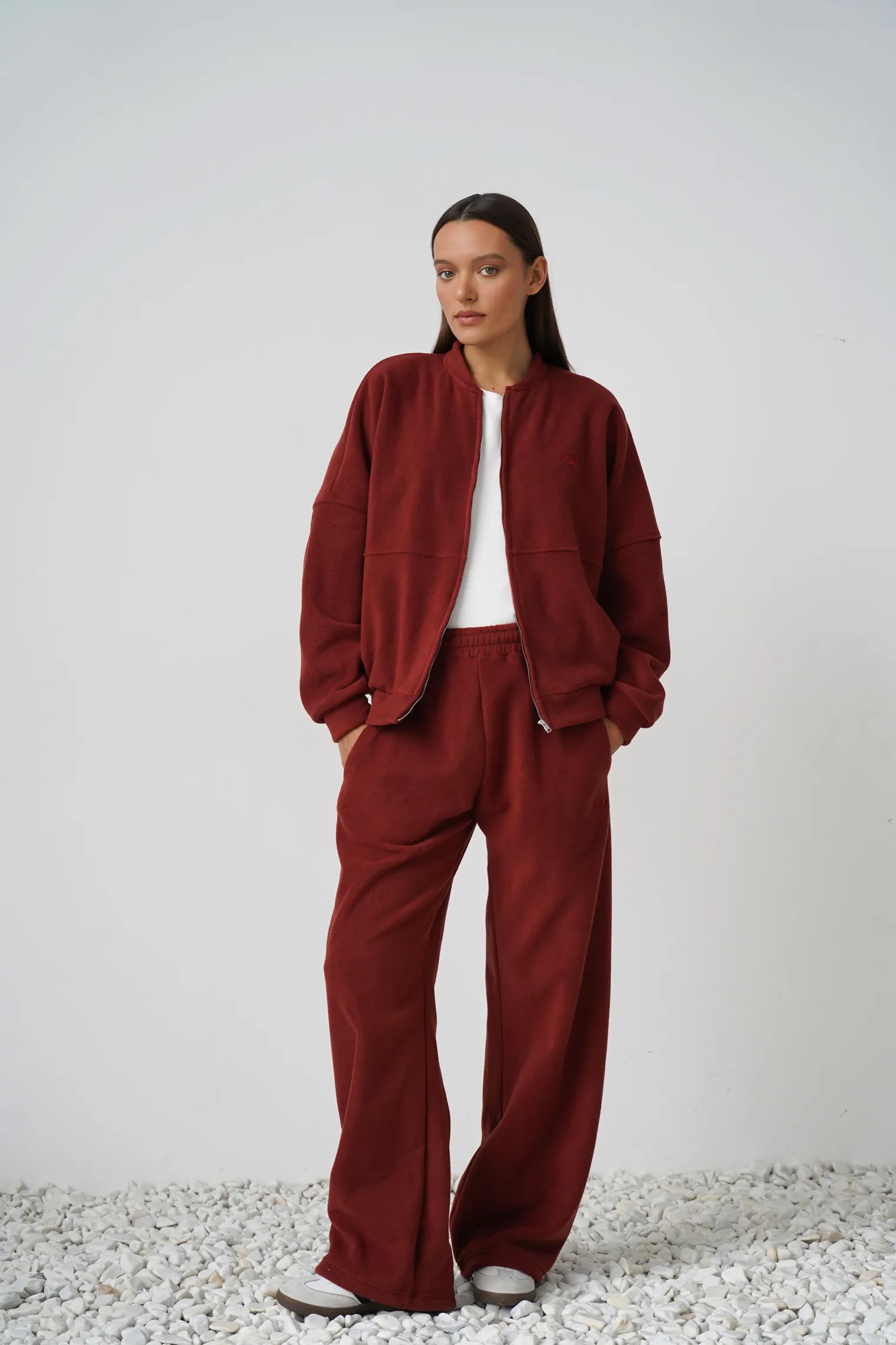 Брюки с карманами из флиса терракотового цвета фото 3