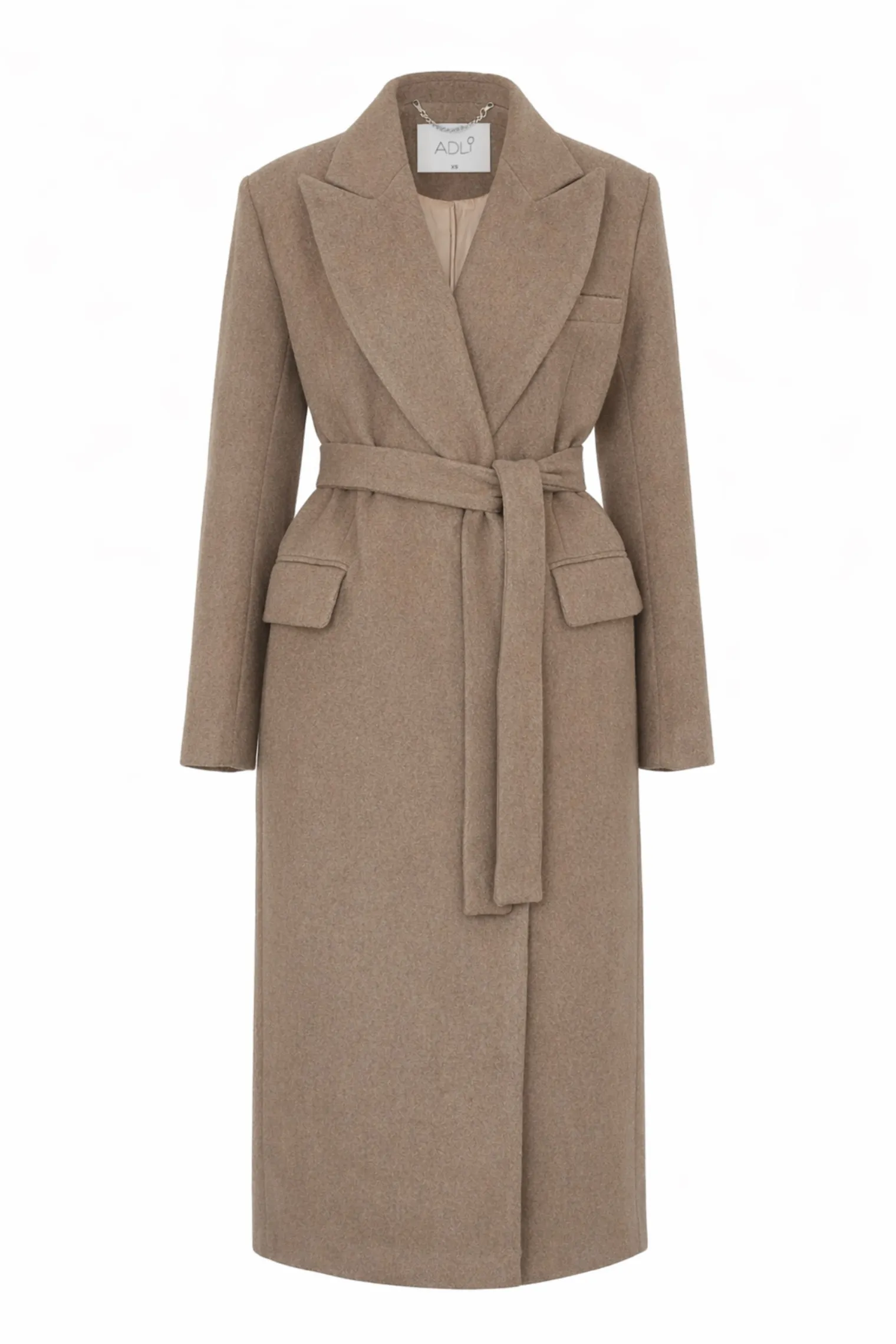 Зимнее двубортное пальто с контрастным воротником бежевого цвета фото 8