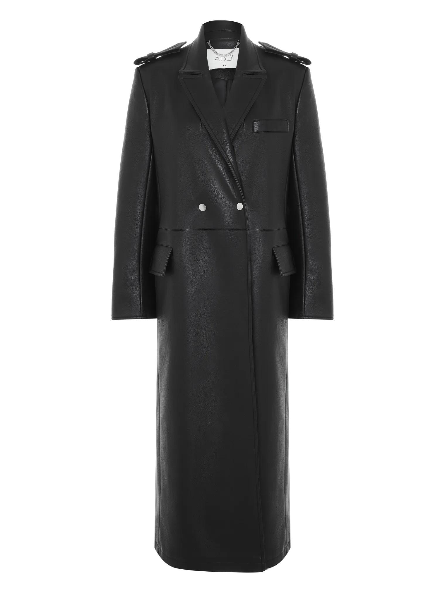 Пальто-тренч из плотной экокожи на кнопках с поясом чёрного цвета фото 2