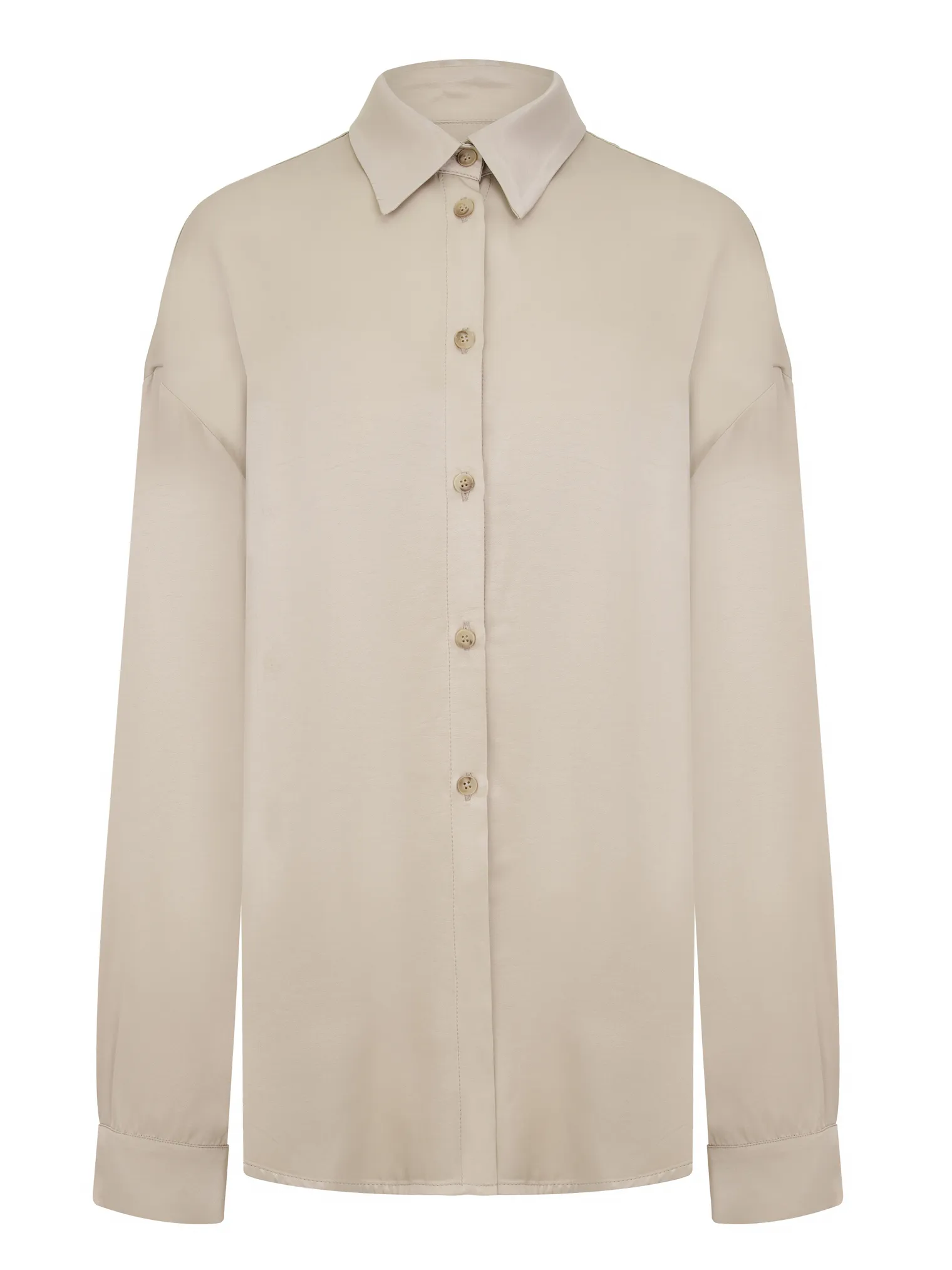 Рубашка свободного кроя с длинным рукавом бежевого цвета фото 1