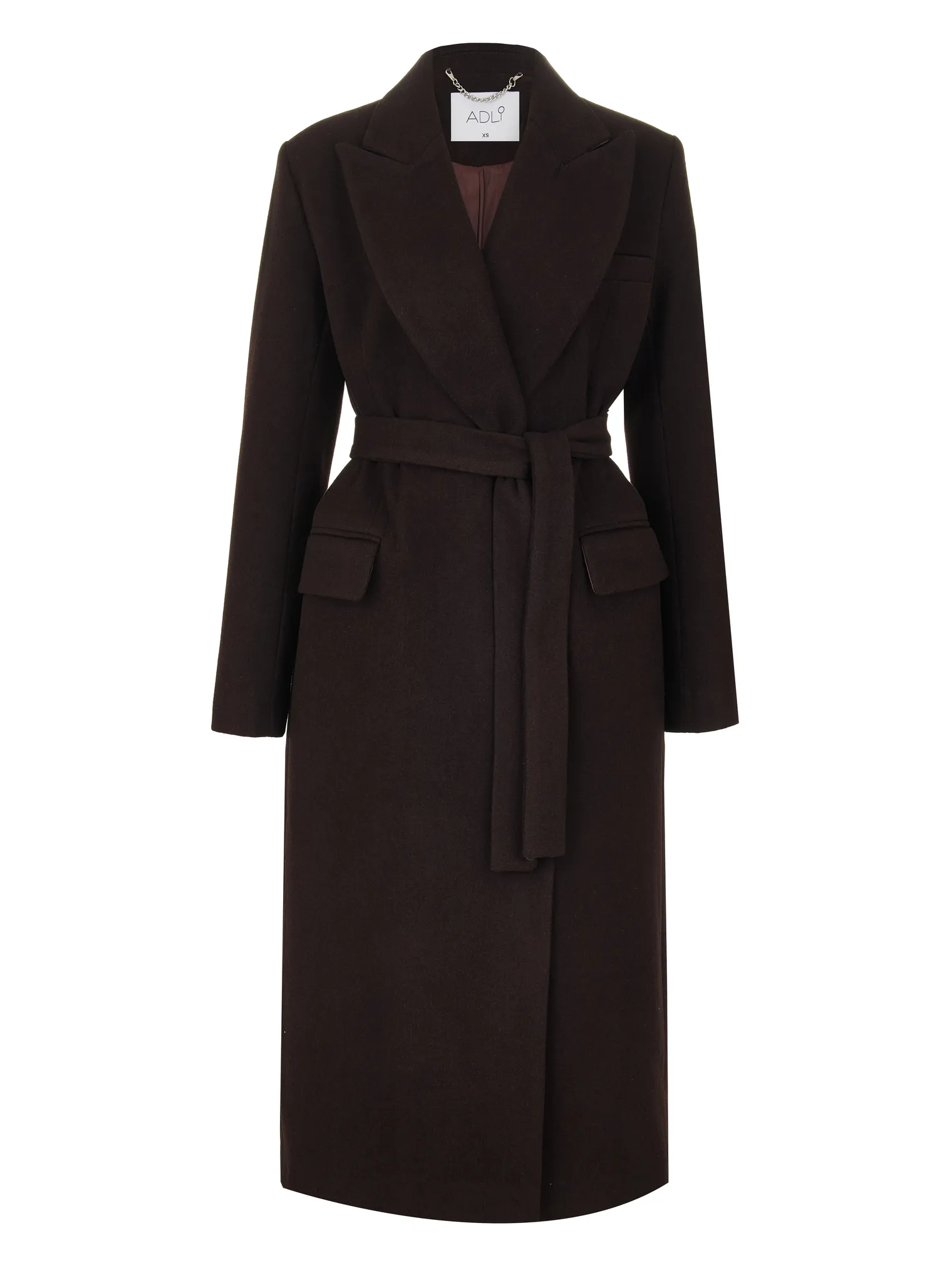 Двубортное пальто с накладными карманами цвета горький шоколад фото 9